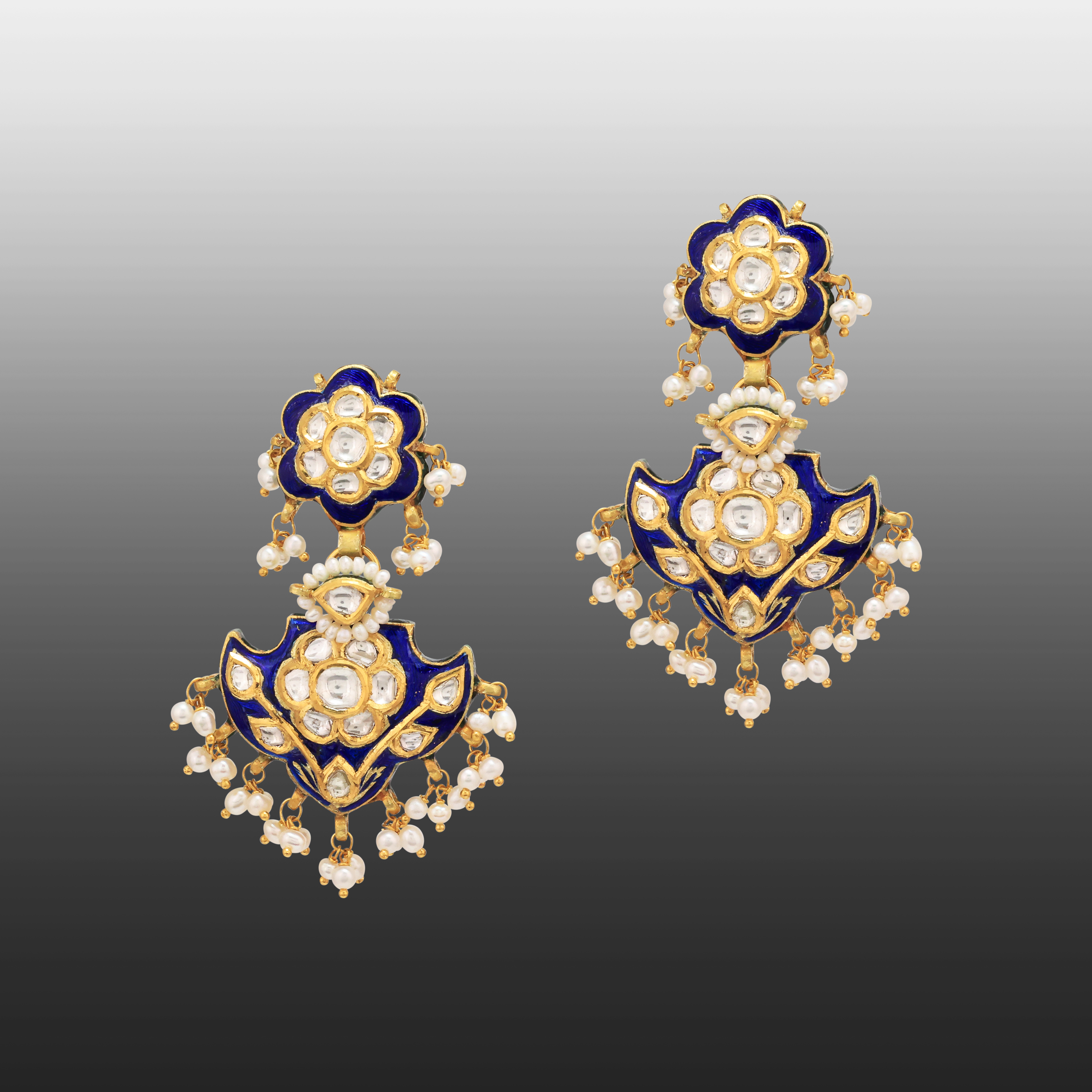 Pankhi Polki Earrings with Blue Enamel