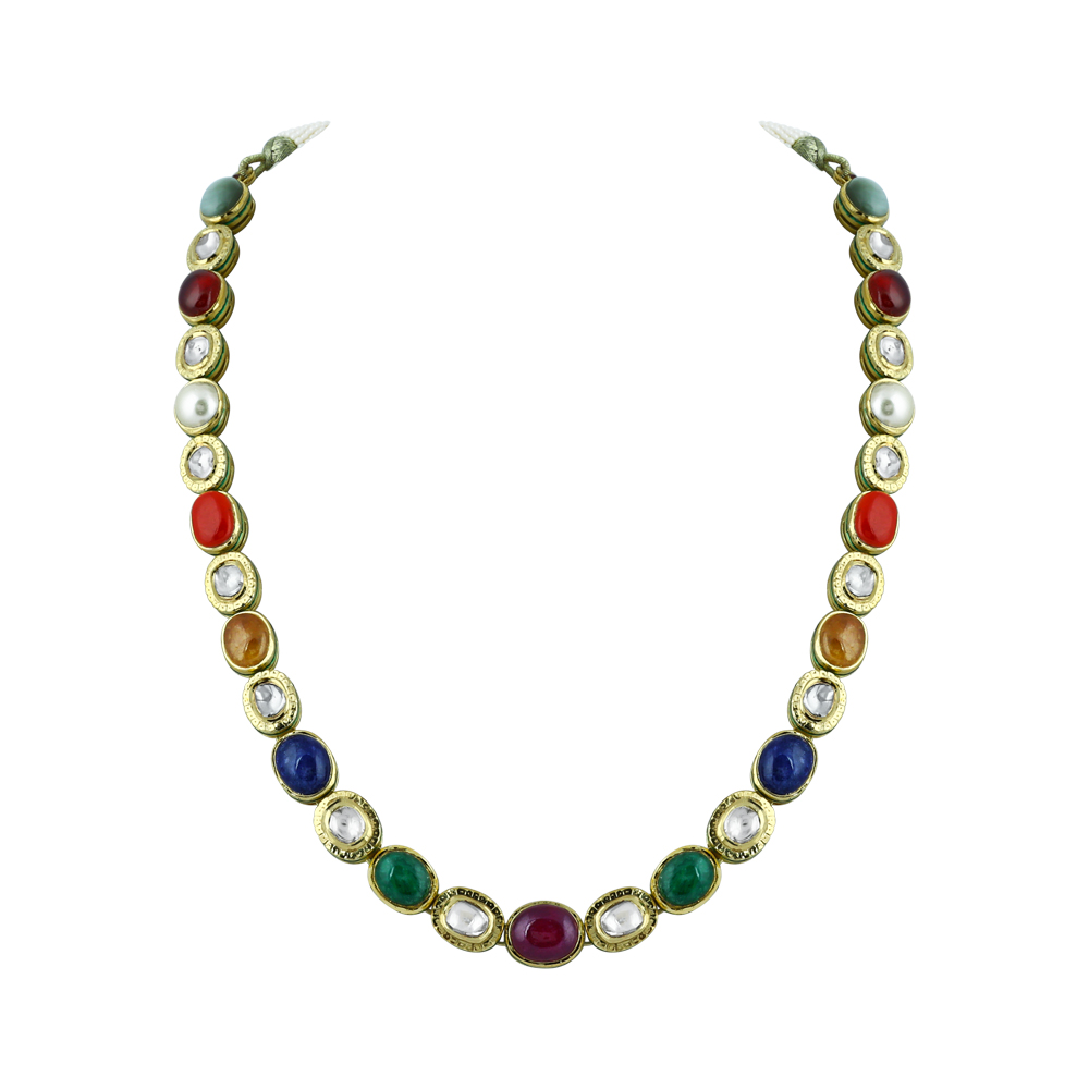 Navaratna Necklace with Polki and Nine Celestial Gemstones