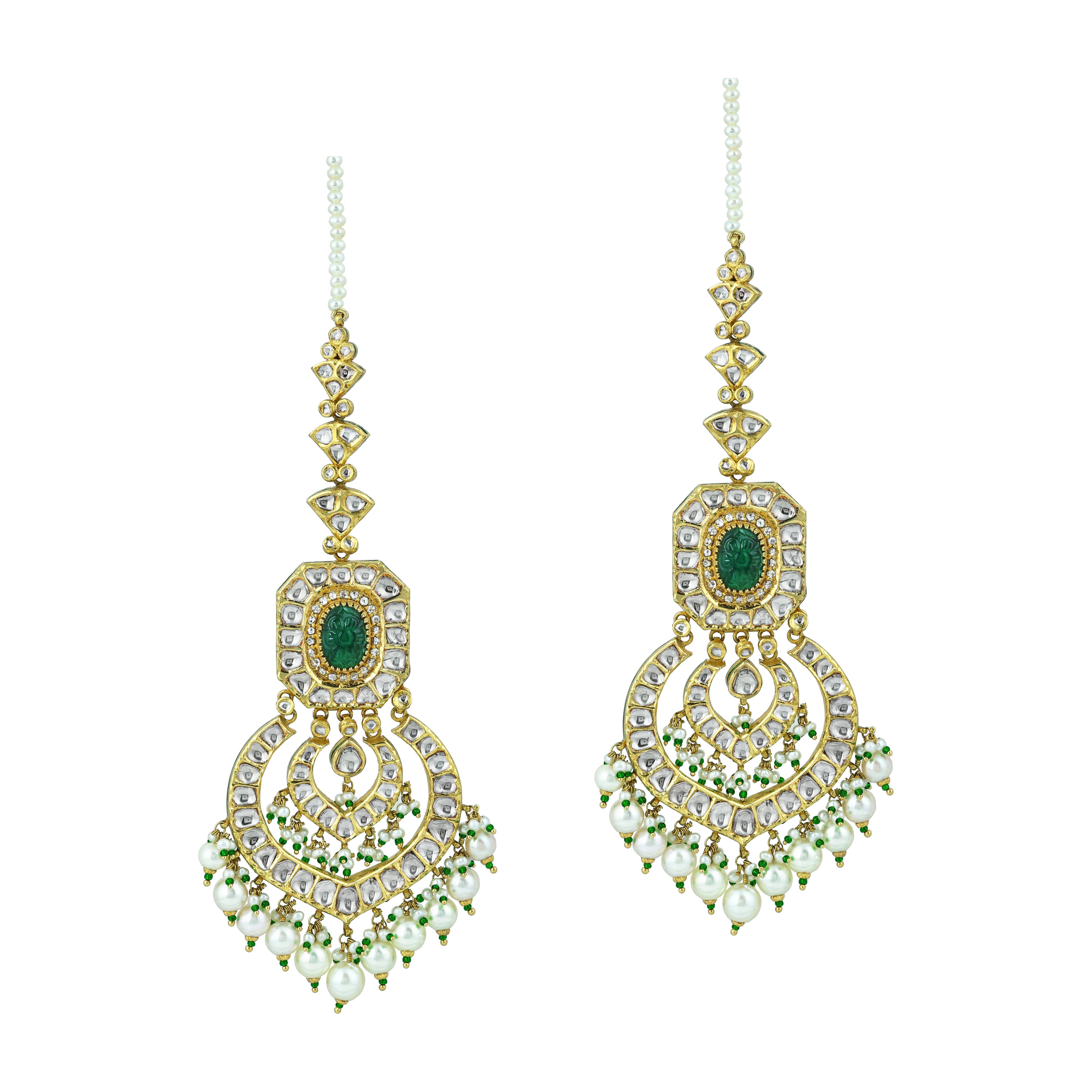 Emerald & Polki Choker with Pearl Layers and Matching Earrings