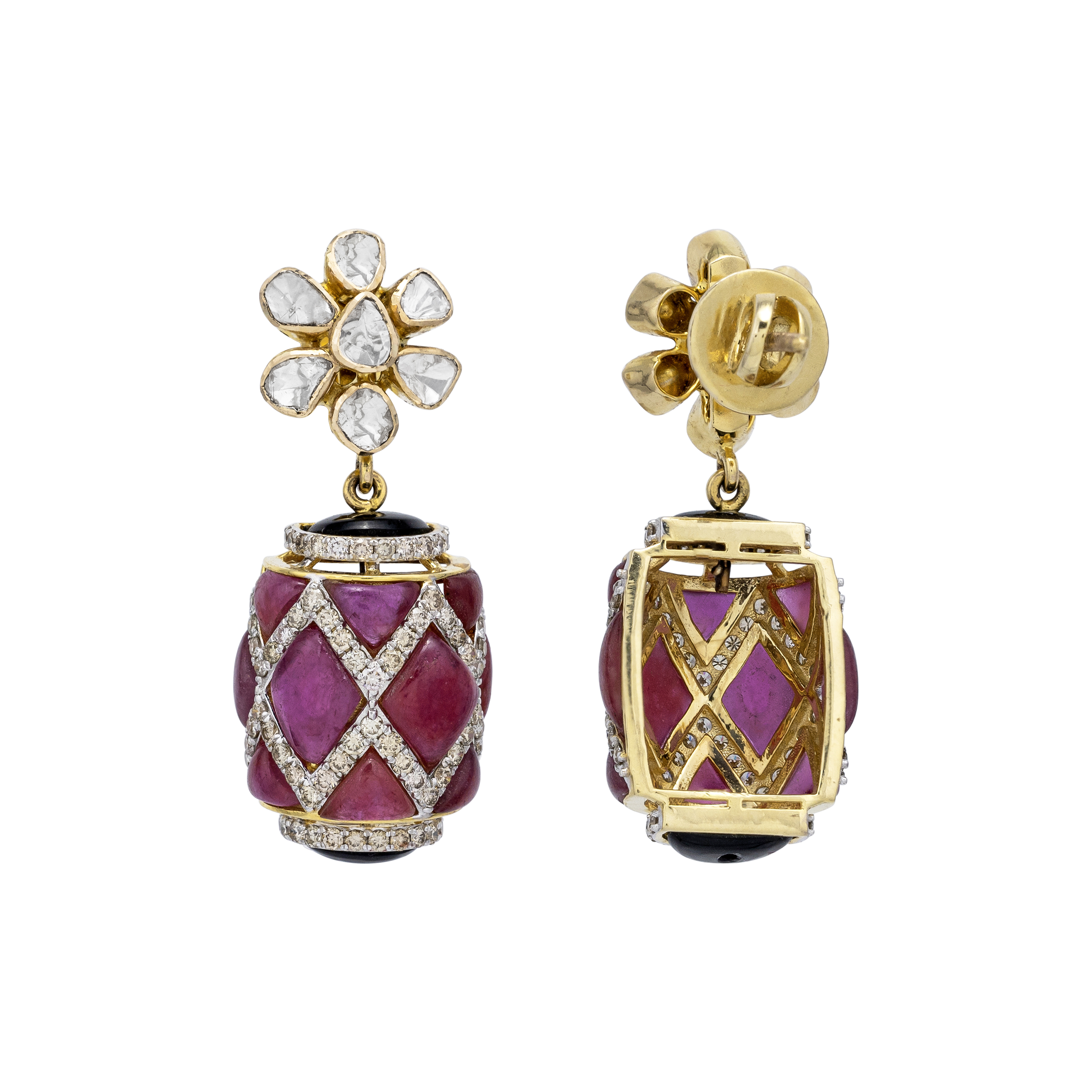 Polki Earrings with Floral Accents