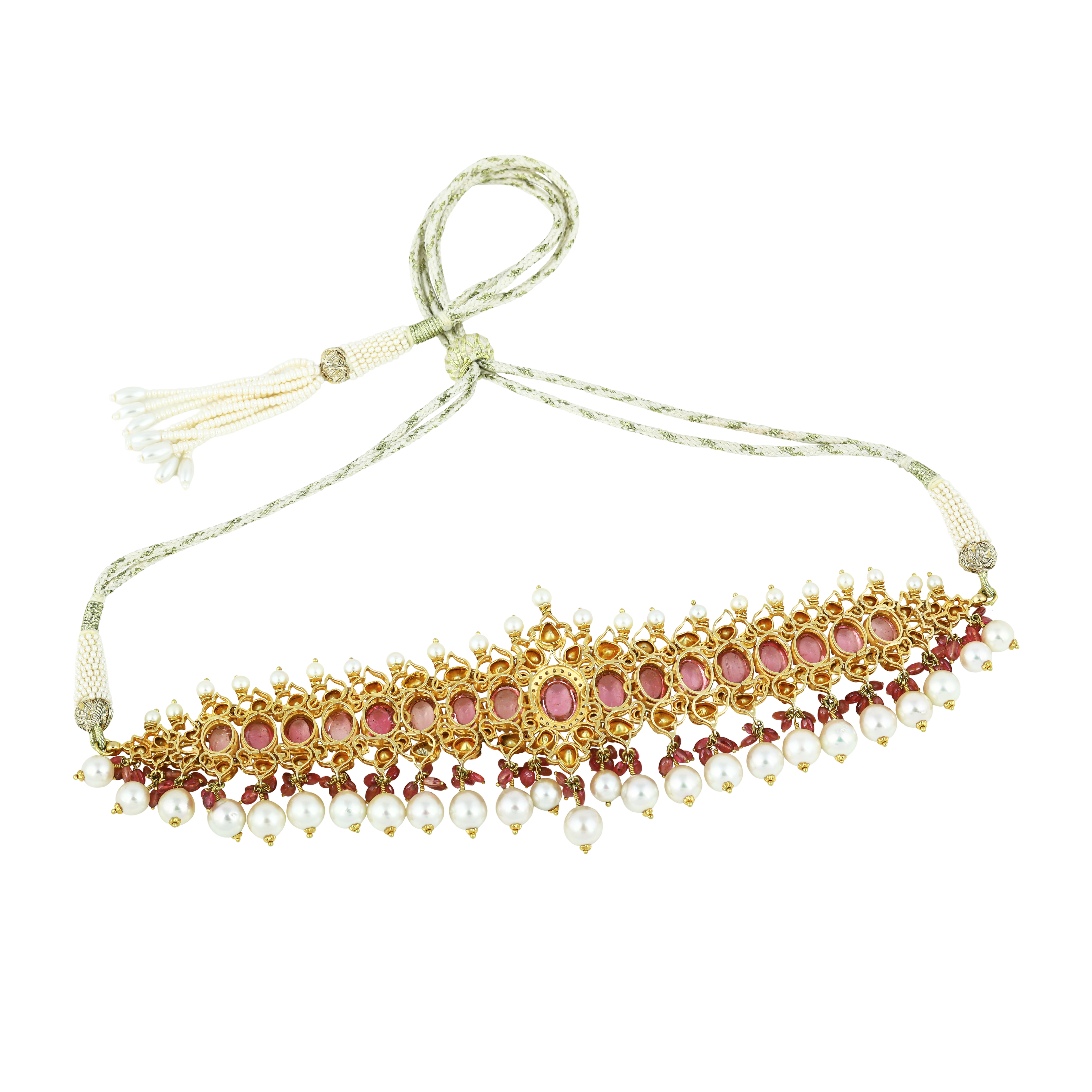 Tourmaline Polki Choker Set with Pearl Drop Accents