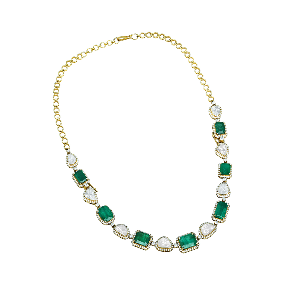 Emerald and Polki Bracelet/Necklace with Versatile Design