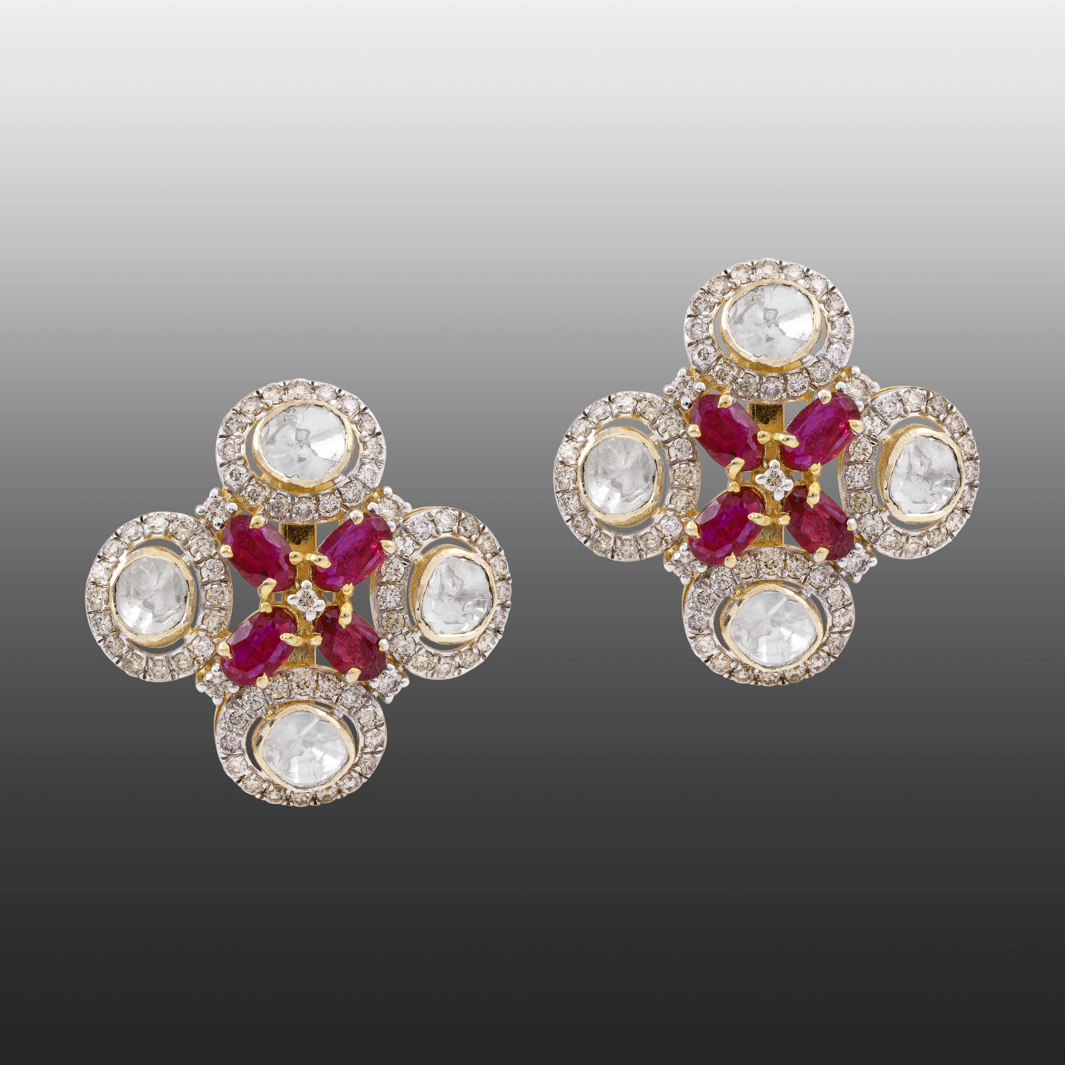 Ruby-Polki Cluster Studs