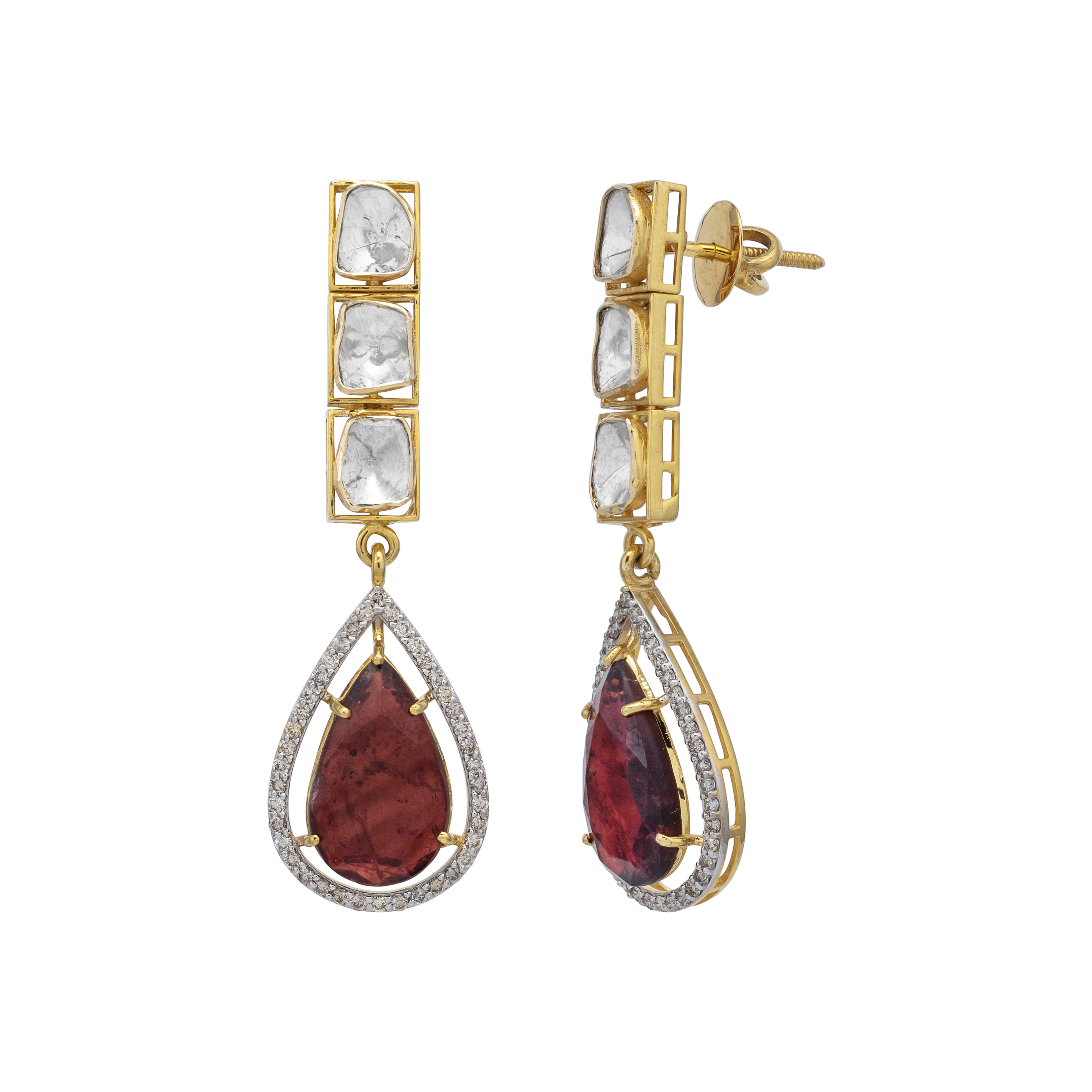 Polki Dangler Earrings with Tourmaline Drops