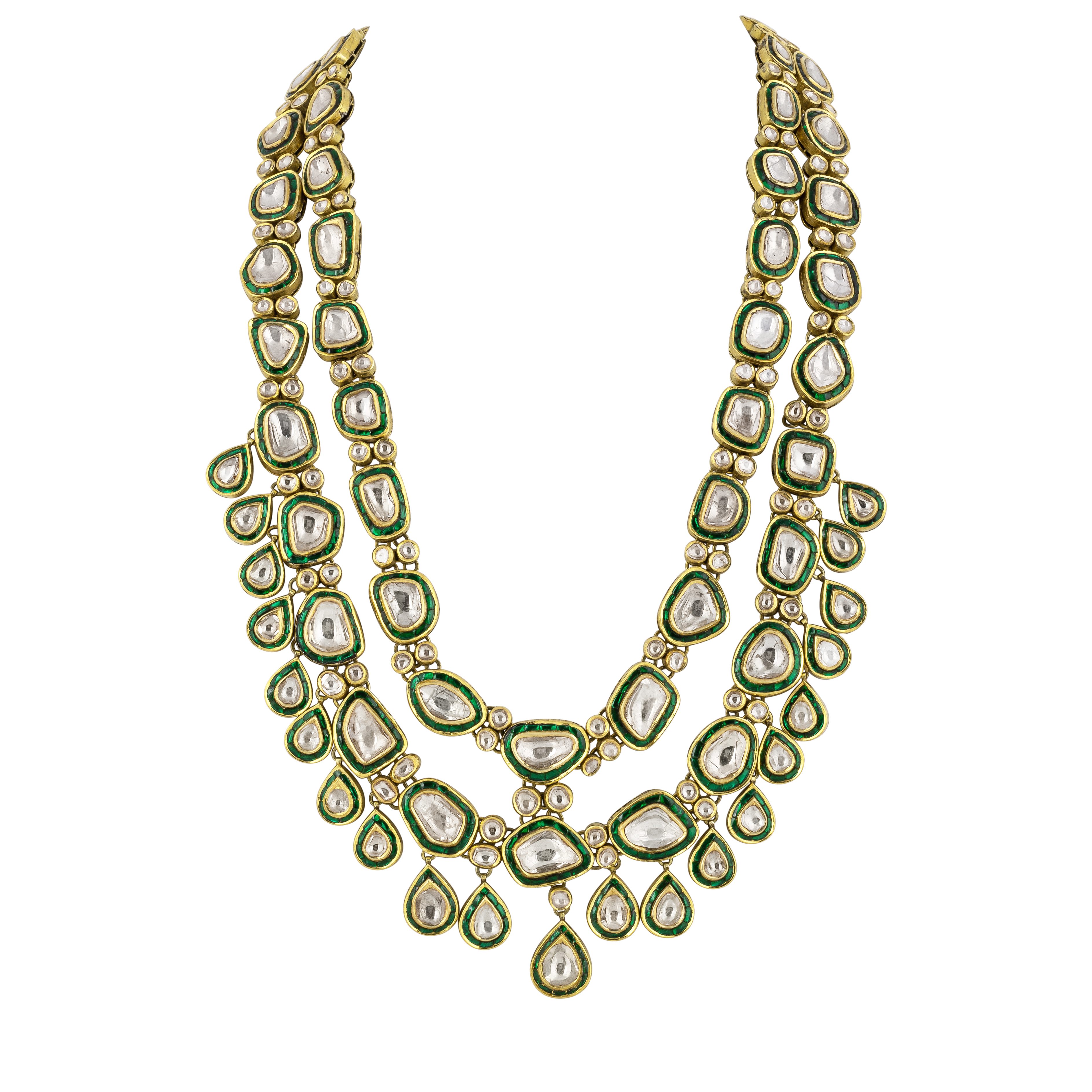 Two-Layered Polki Long Line with Teardrops and Green Talaf