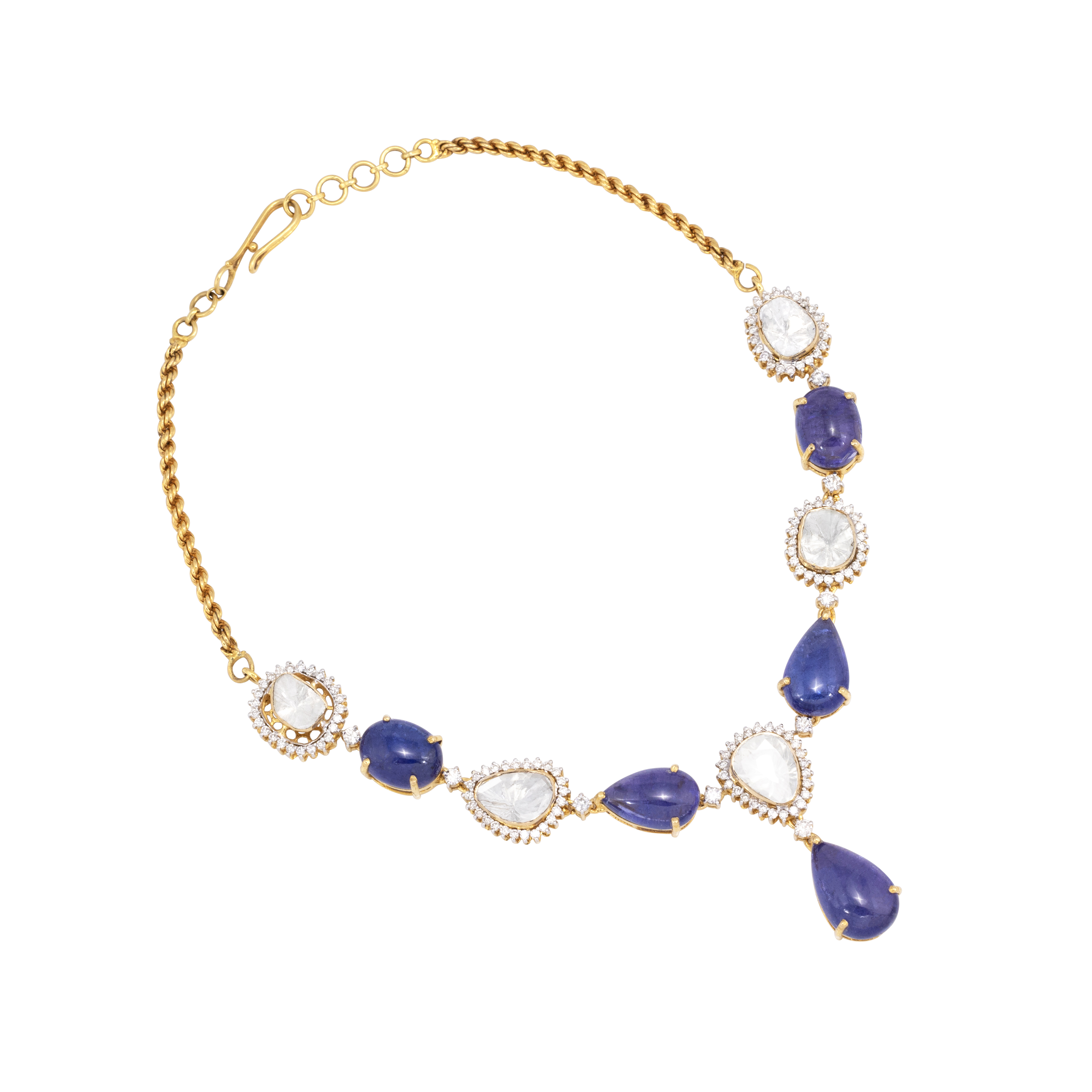 Tanzanite Pear Drops with Polki Diamond Necklace