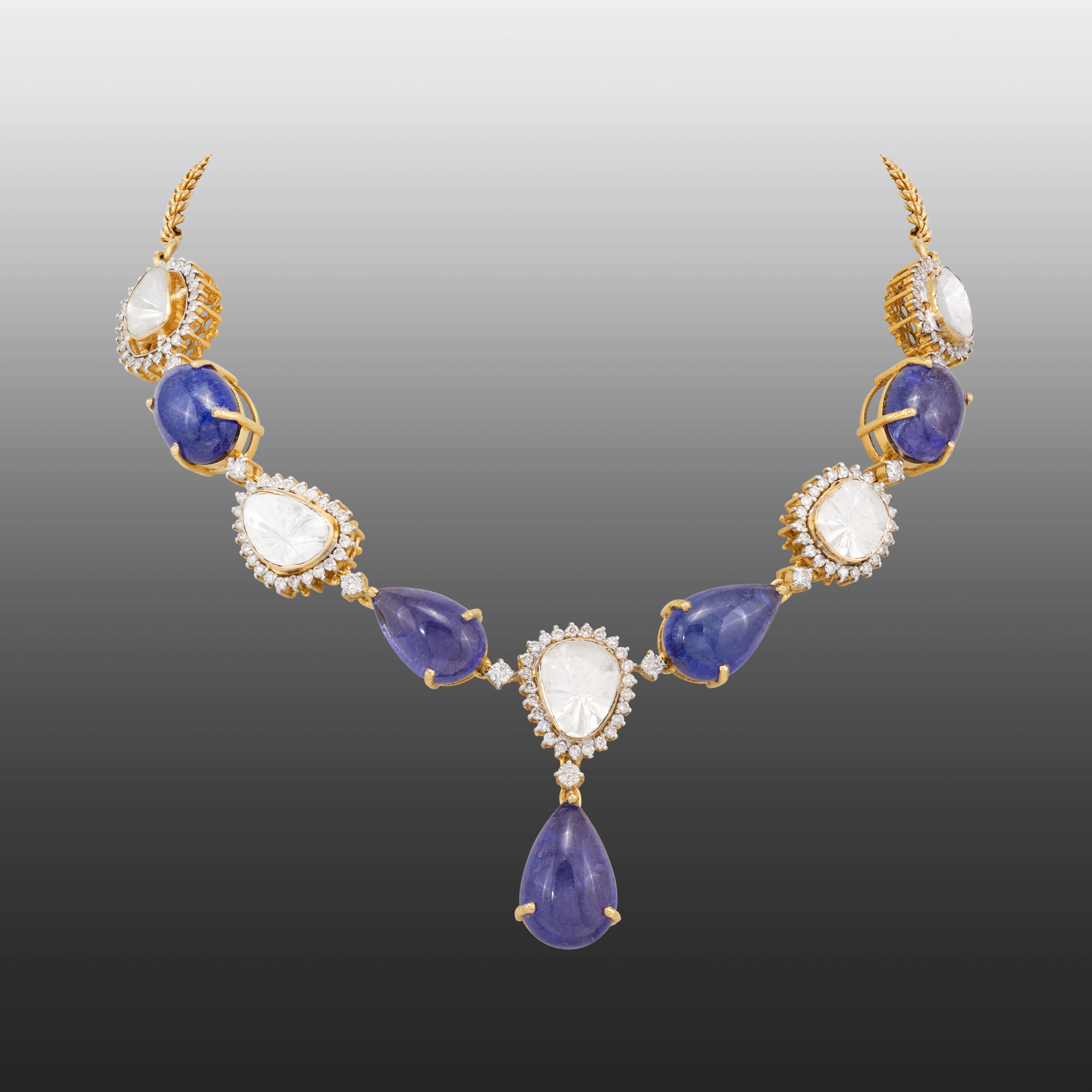 Tanzanite Pear Drops with Polki Diamond Necklace
