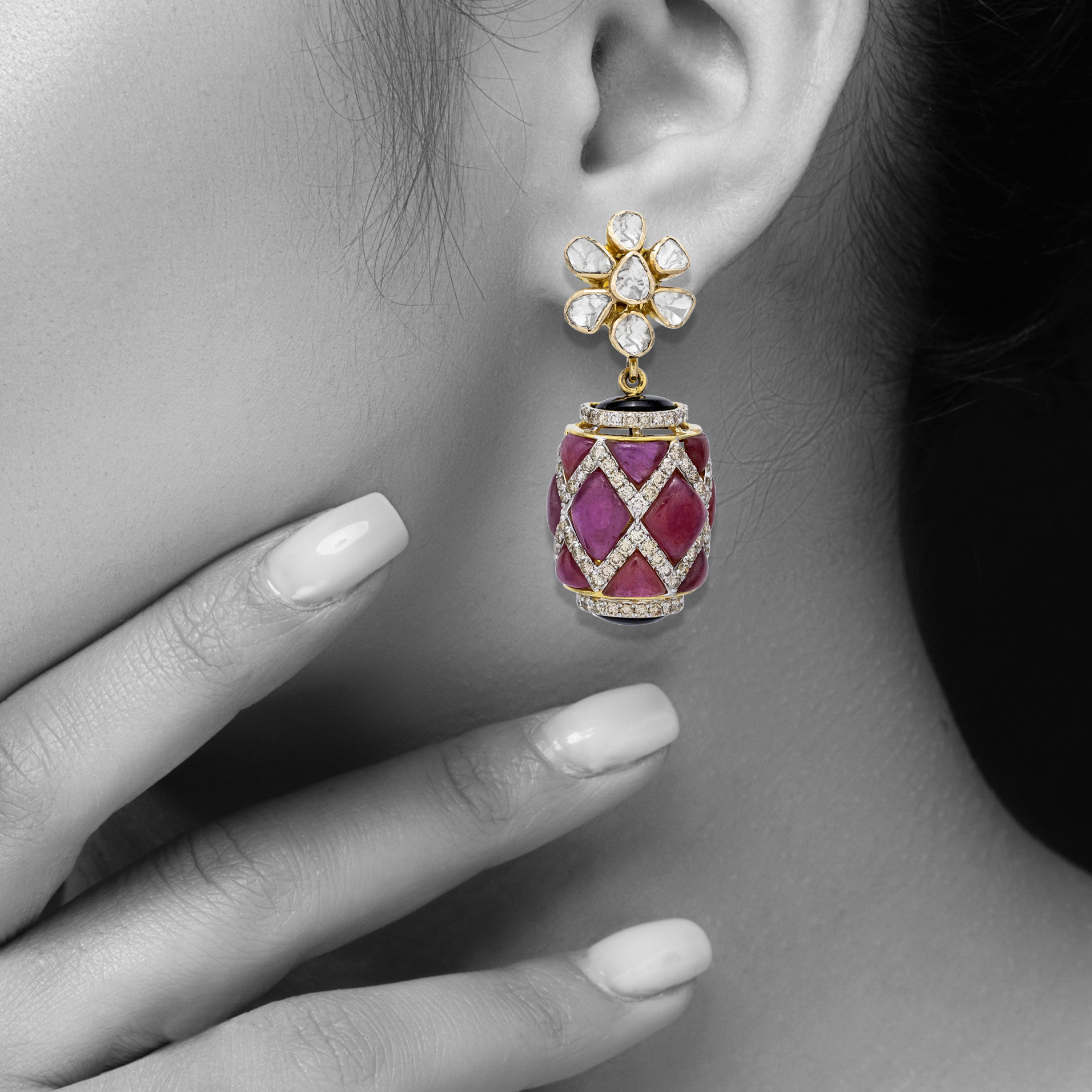 Polki Earrings with Floral Accents