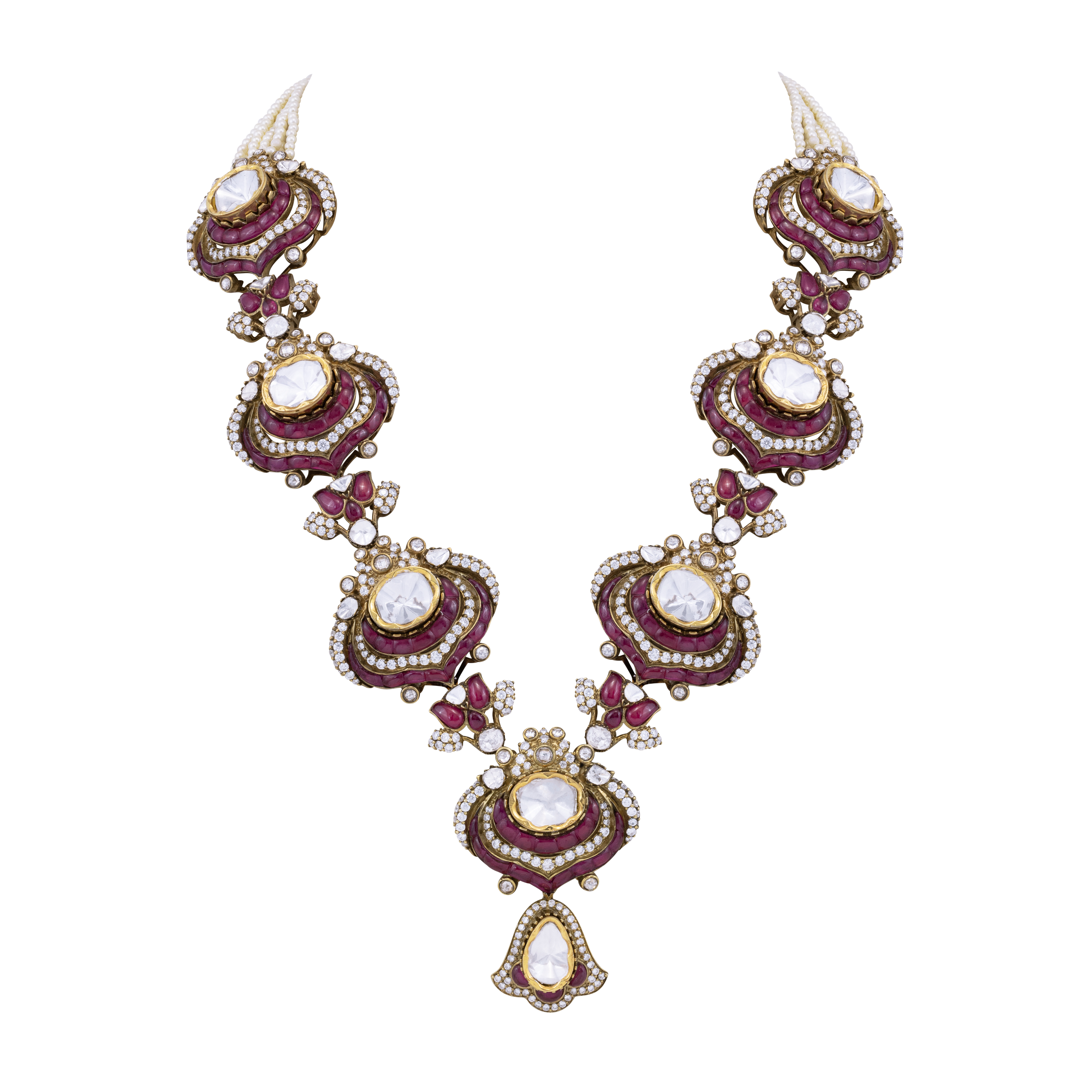 Grand Ruby Polki Necklace with Layered Detailing