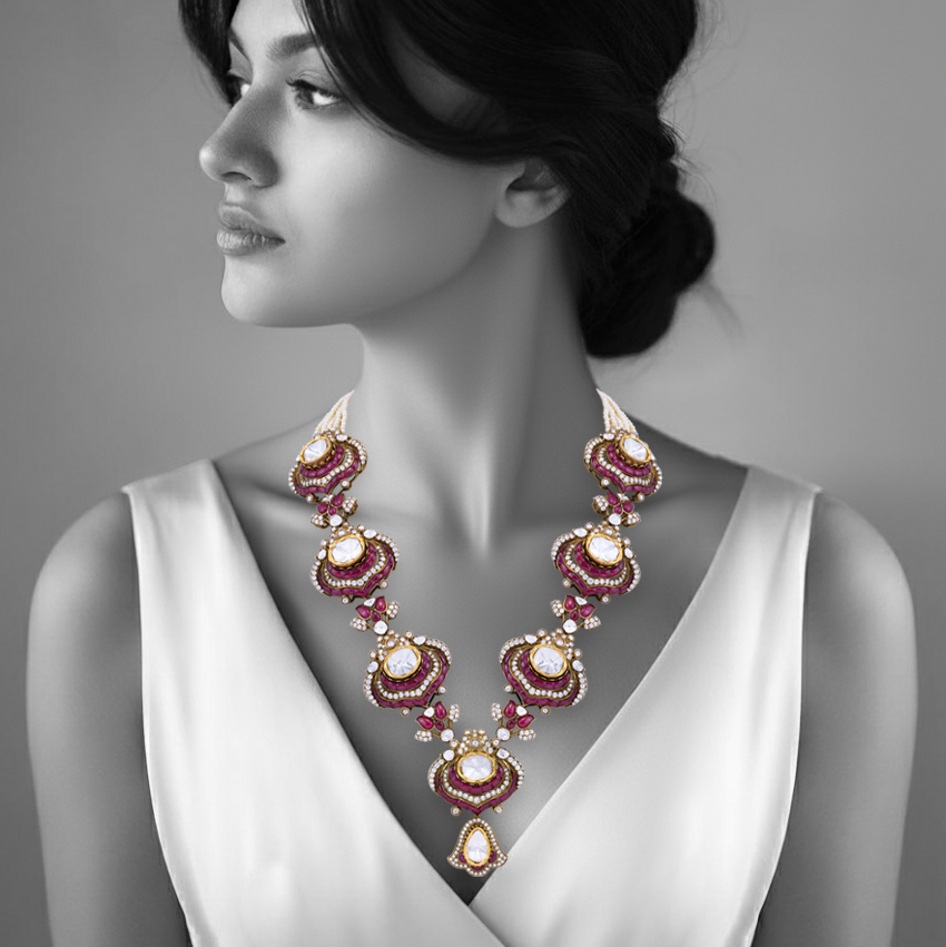 Grand Ruby Polki Necklace with Layered Detailing