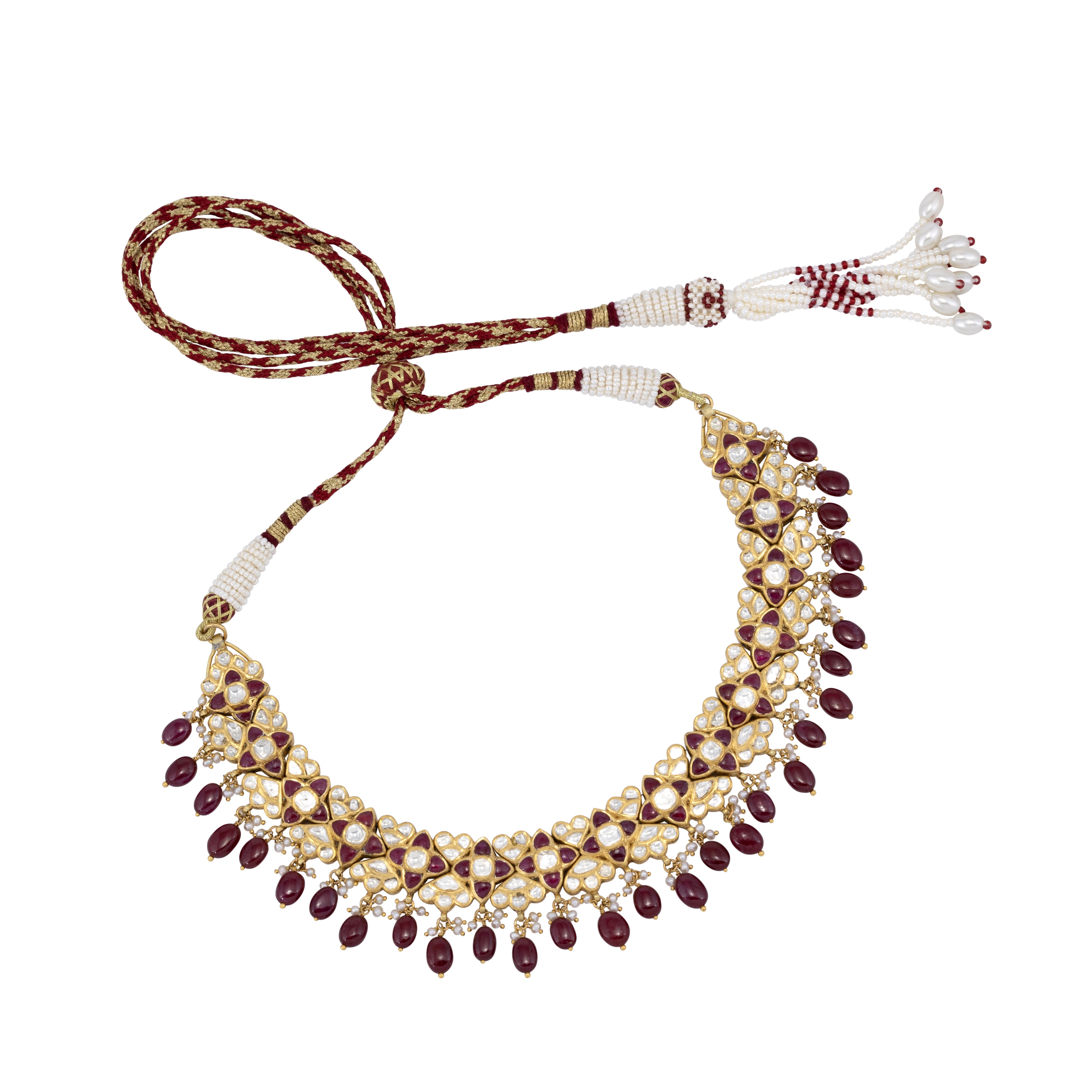 Ruby Guluband Necklace with Polki Cluster