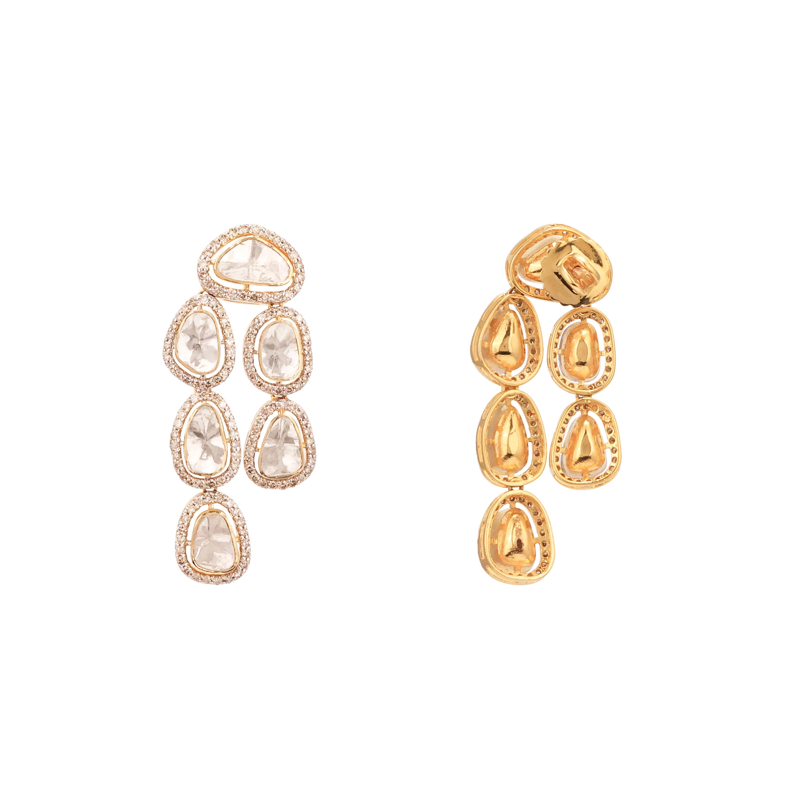Cascading Polki Earring with Diamond Border