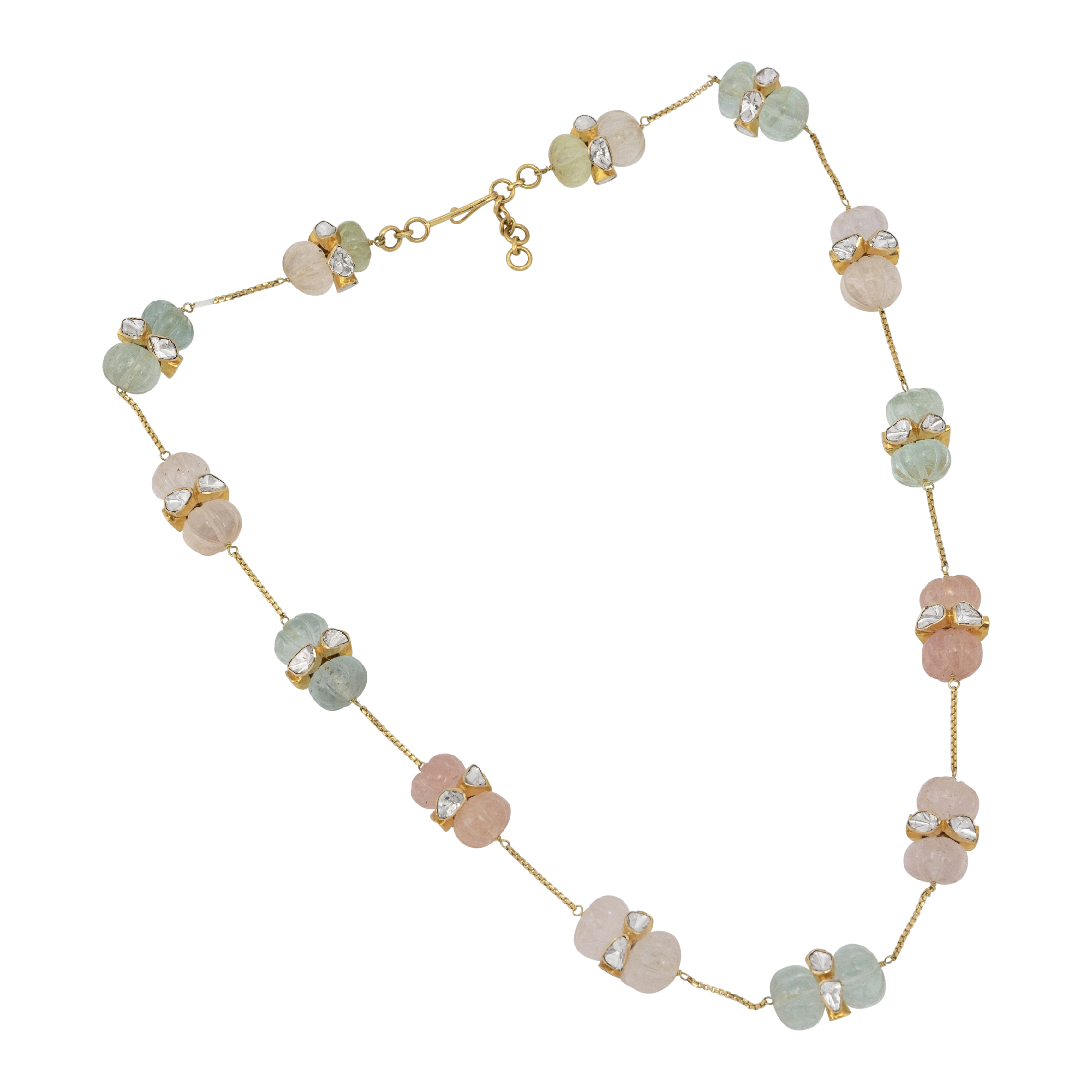 Pastel Multi-Beryl Melon Necklace with Open Polki Diamond