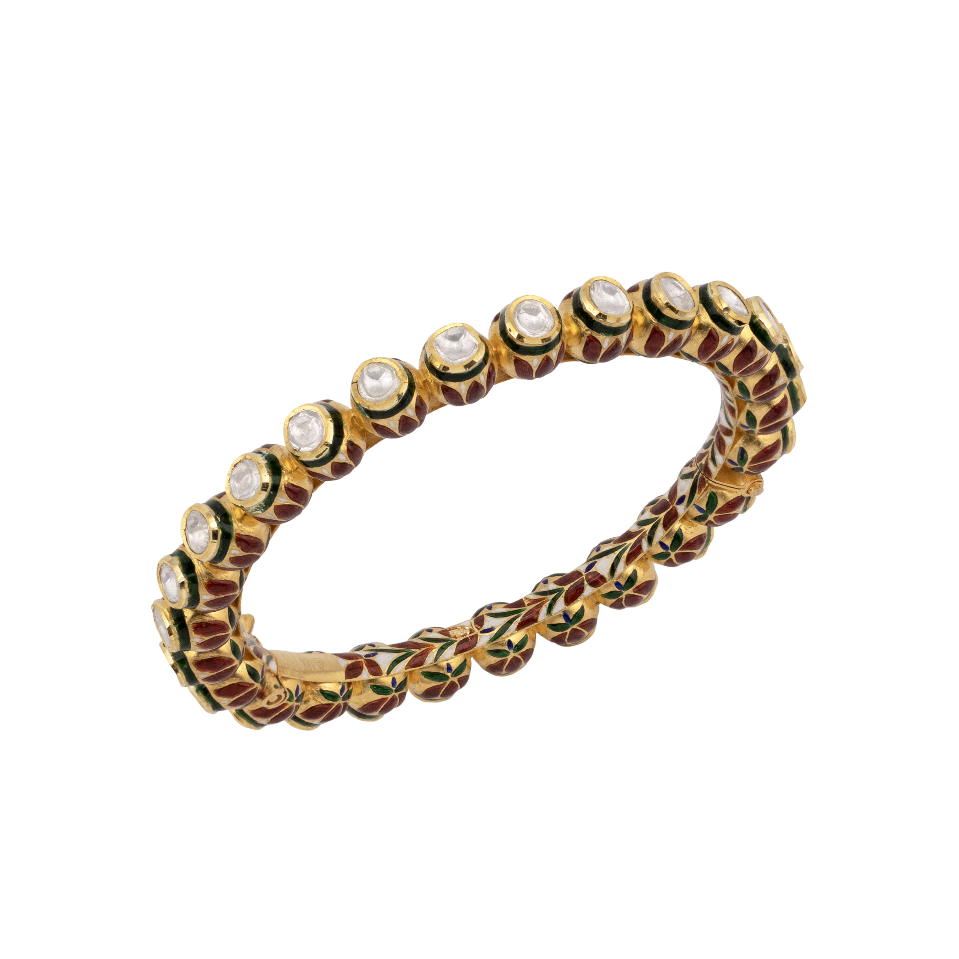 Rounded Linear Polki Bangle with Meenakari Details