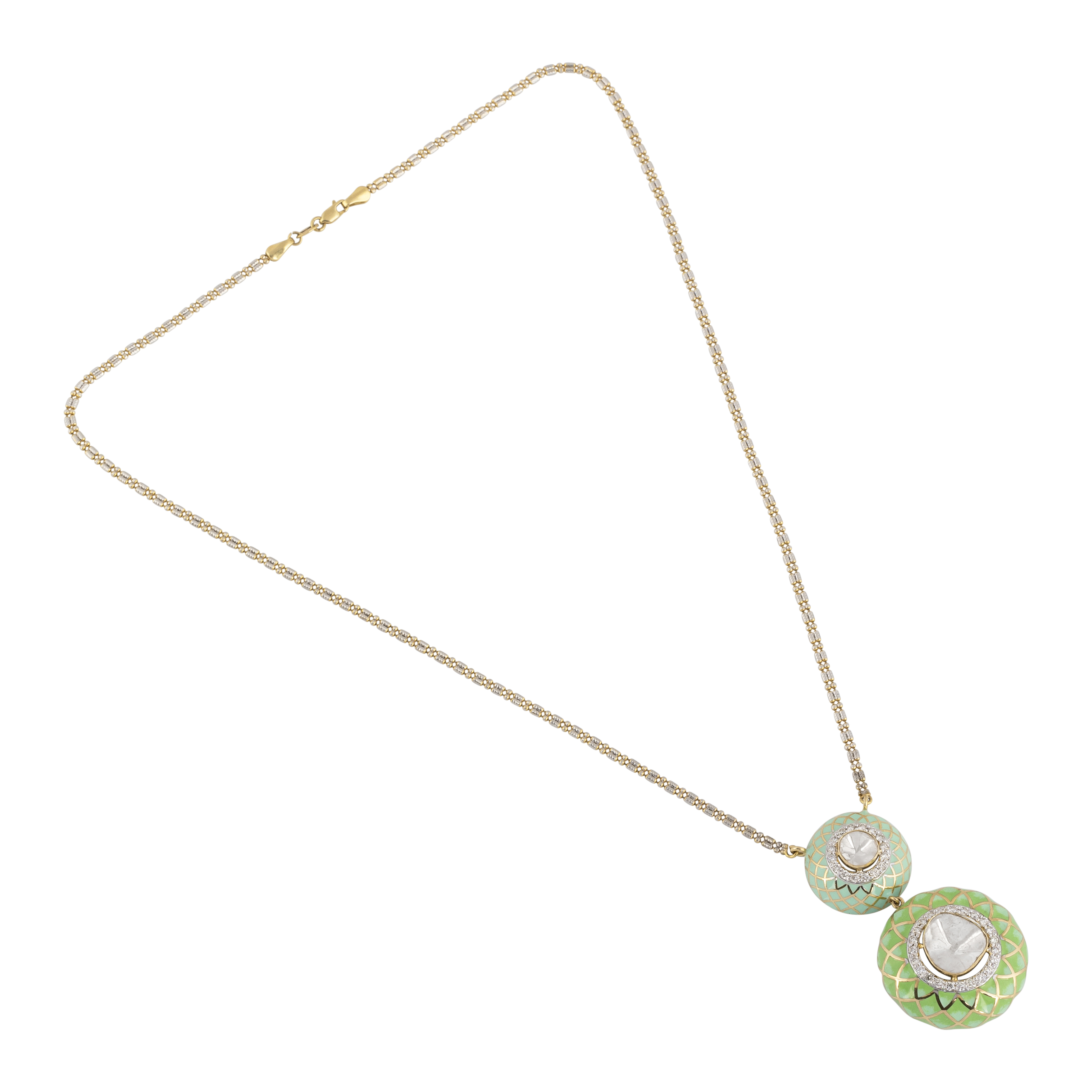 Two-tiered Polki Pendant with Pastel Green Enamel