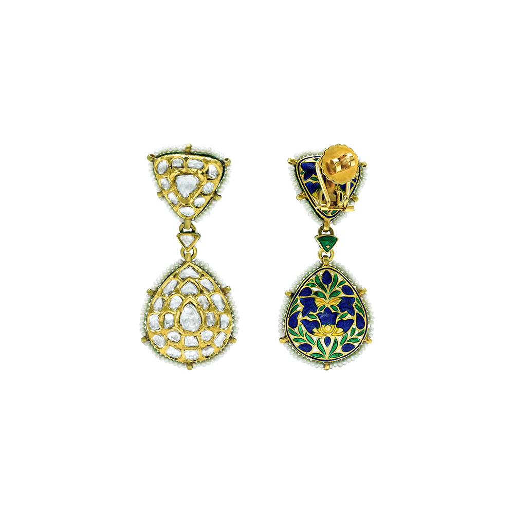 Polki Earrings with Triangular and Teardrop Motifs