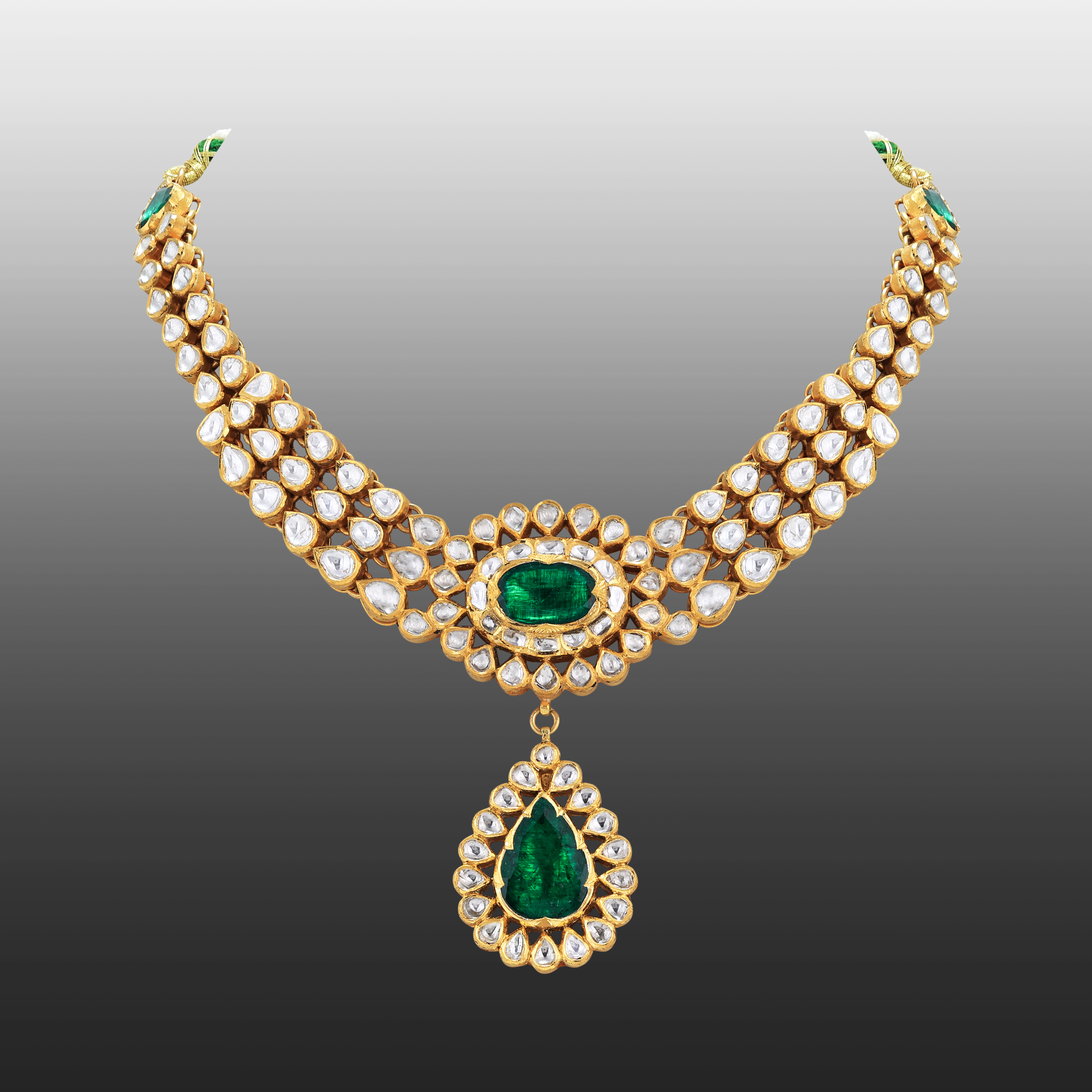 Pear Polki Necklace with Emerald Drop