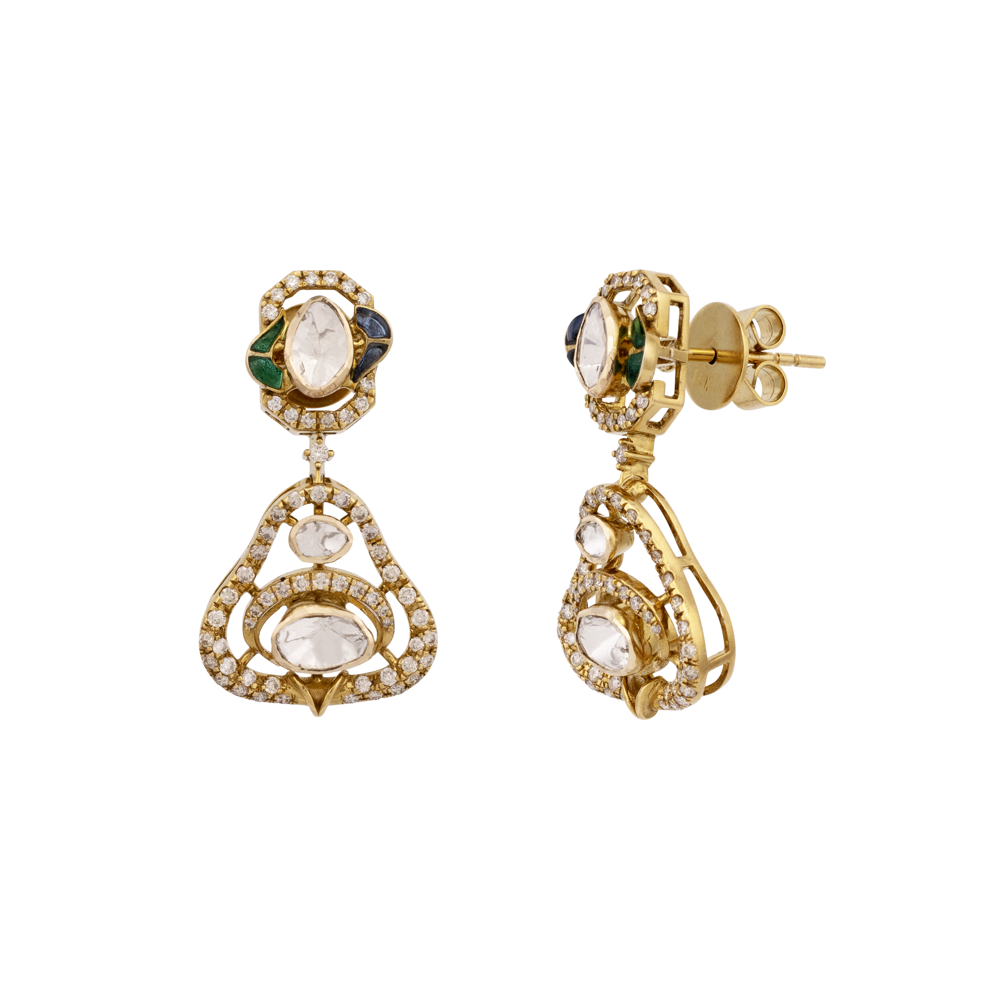 Polki Drop Earring with Blue-Green Talaf Detailing