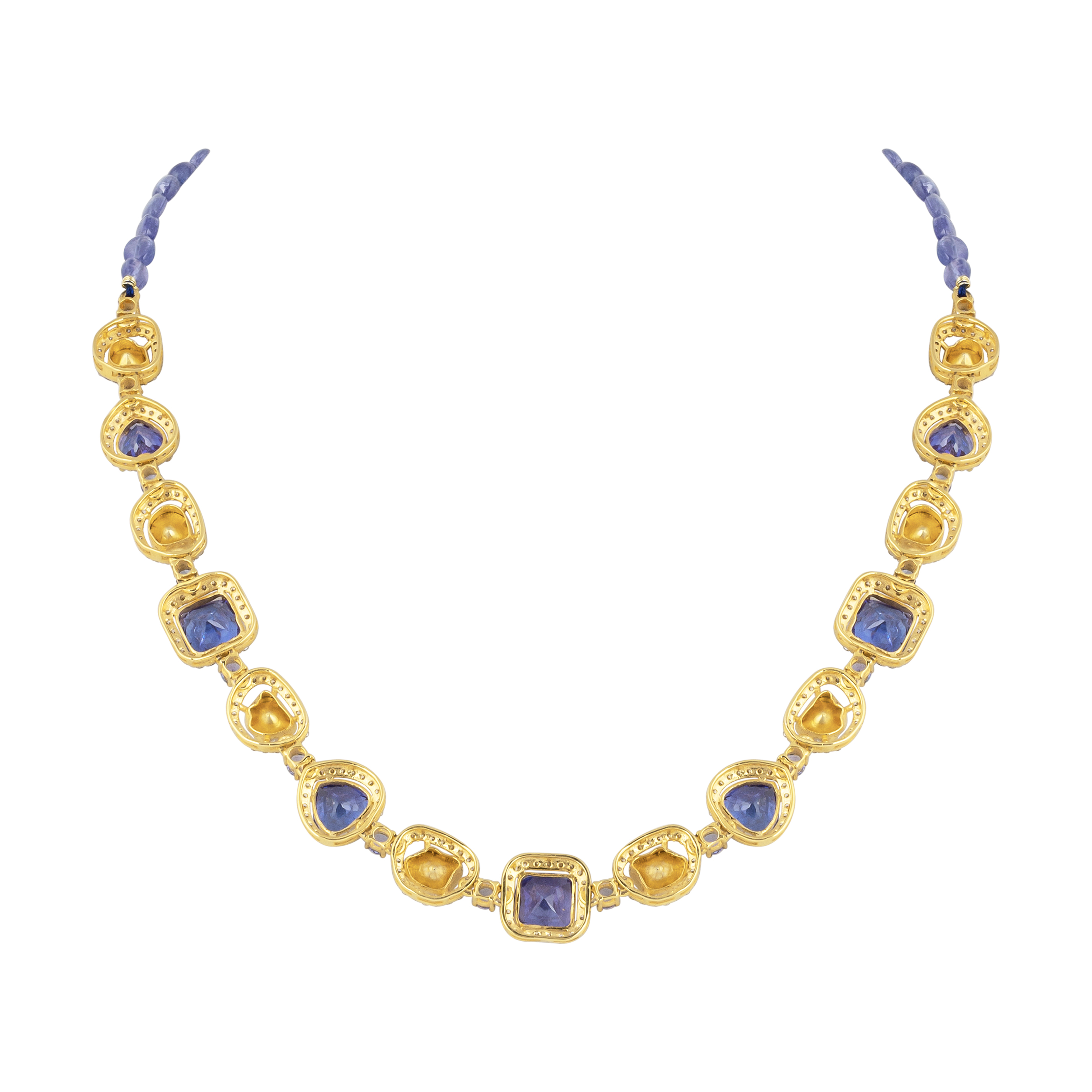 Tanzanite & Polki Diamond Necklace Set with Pave Detailing