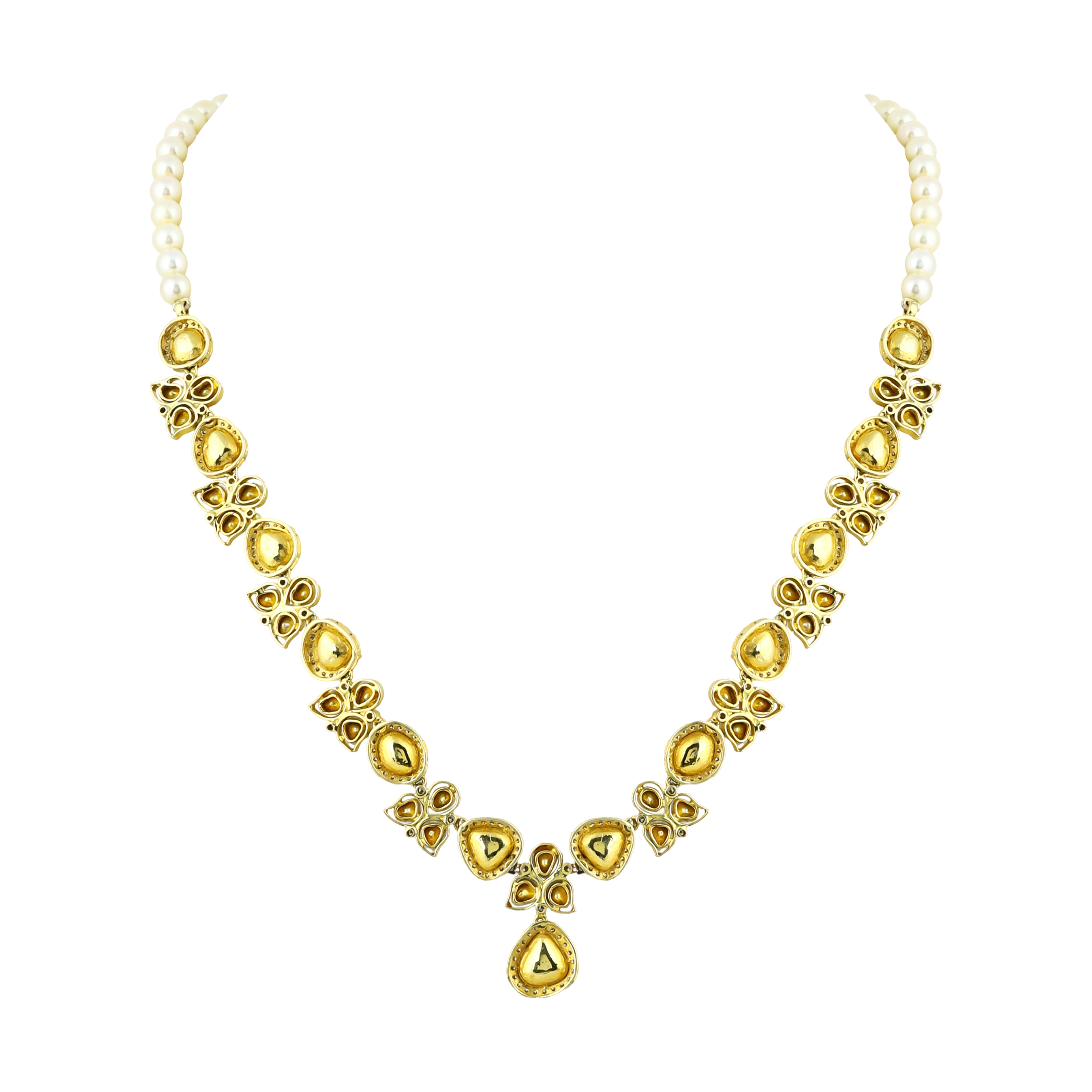 Floral Polki Necklace Set with Pearls and Matching Earrings