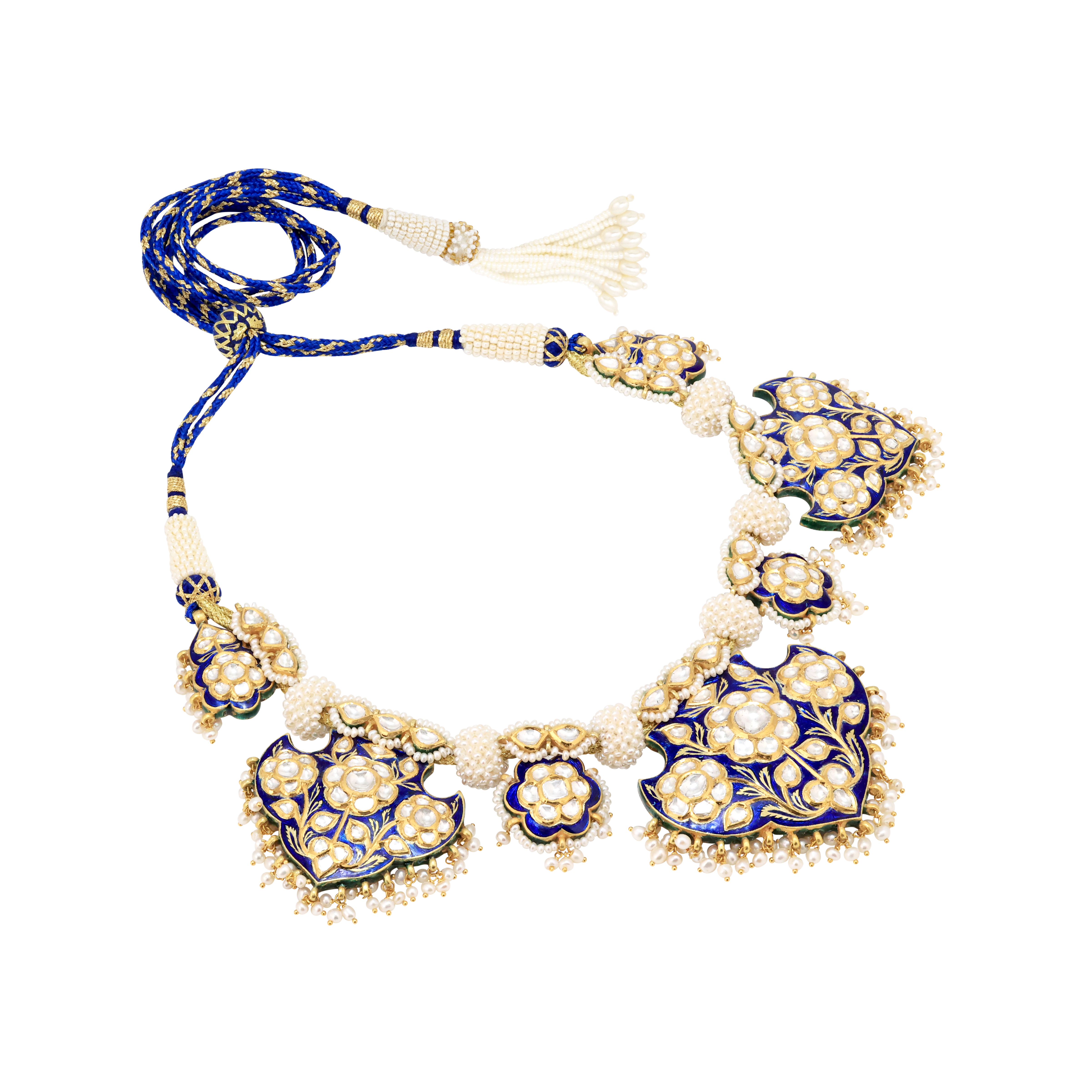 Blue Enamel Pankhi set with Pearl Detailing