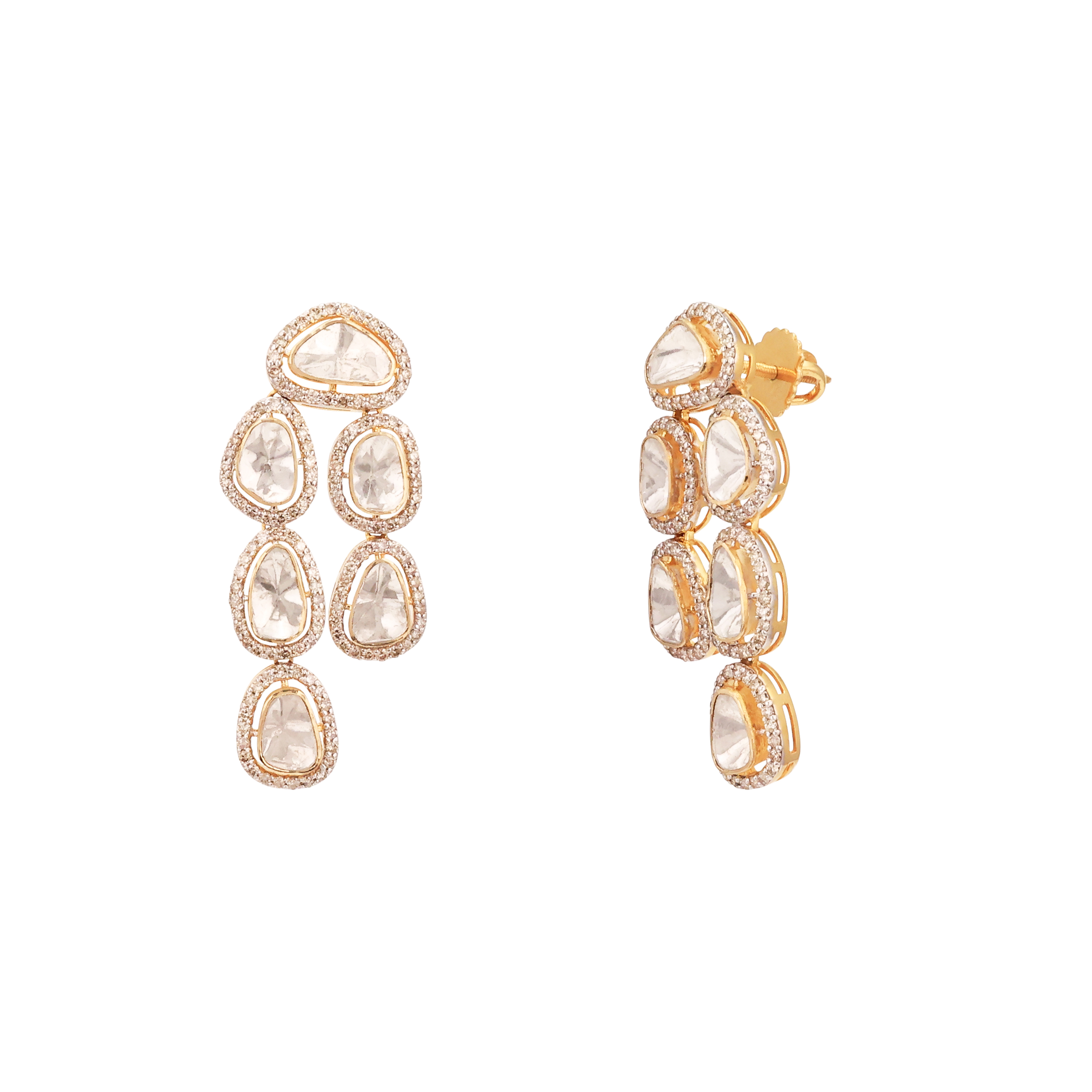 Cascading Polki Earring with Diamond Border