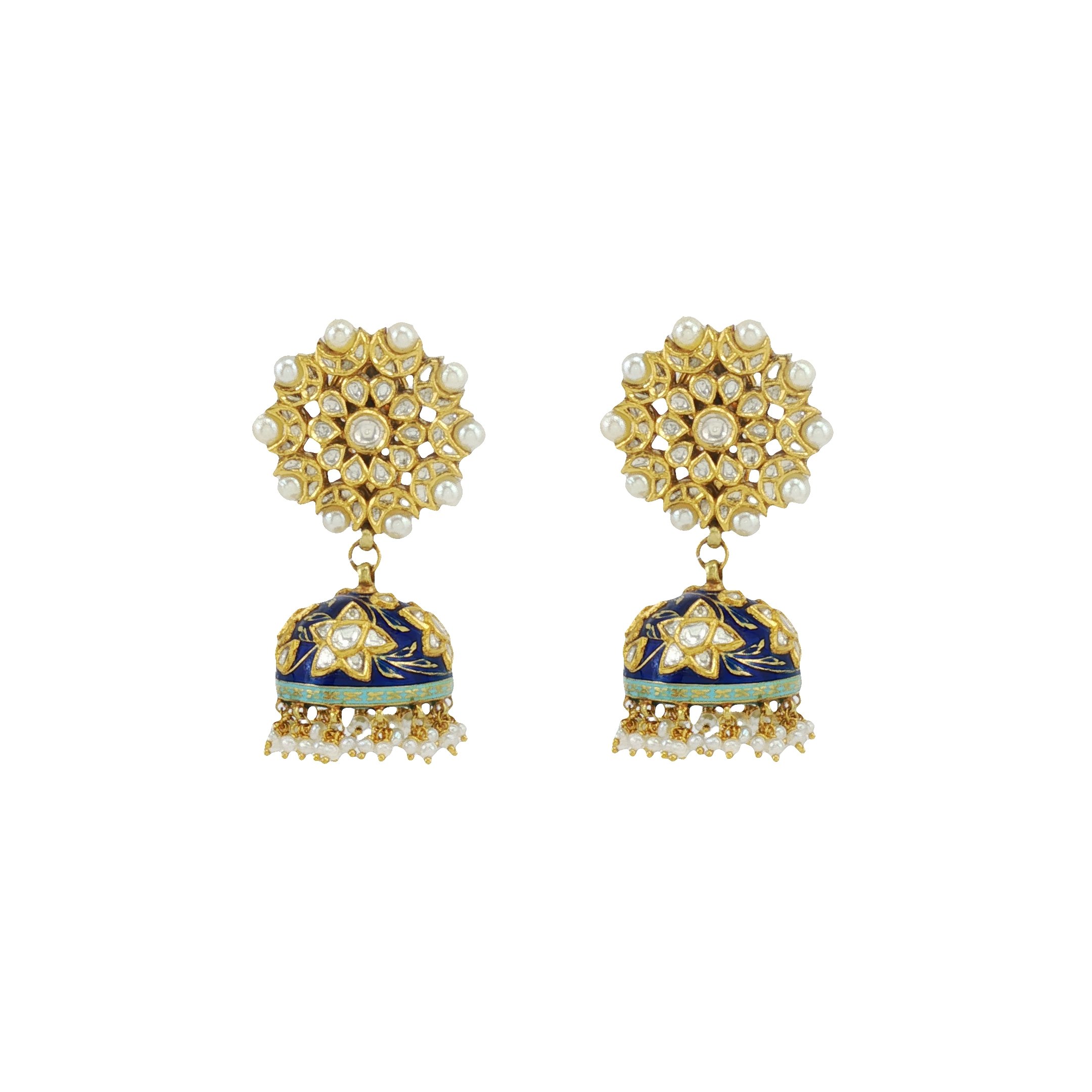 Polki Floral Jhumkas with Enamel Dome