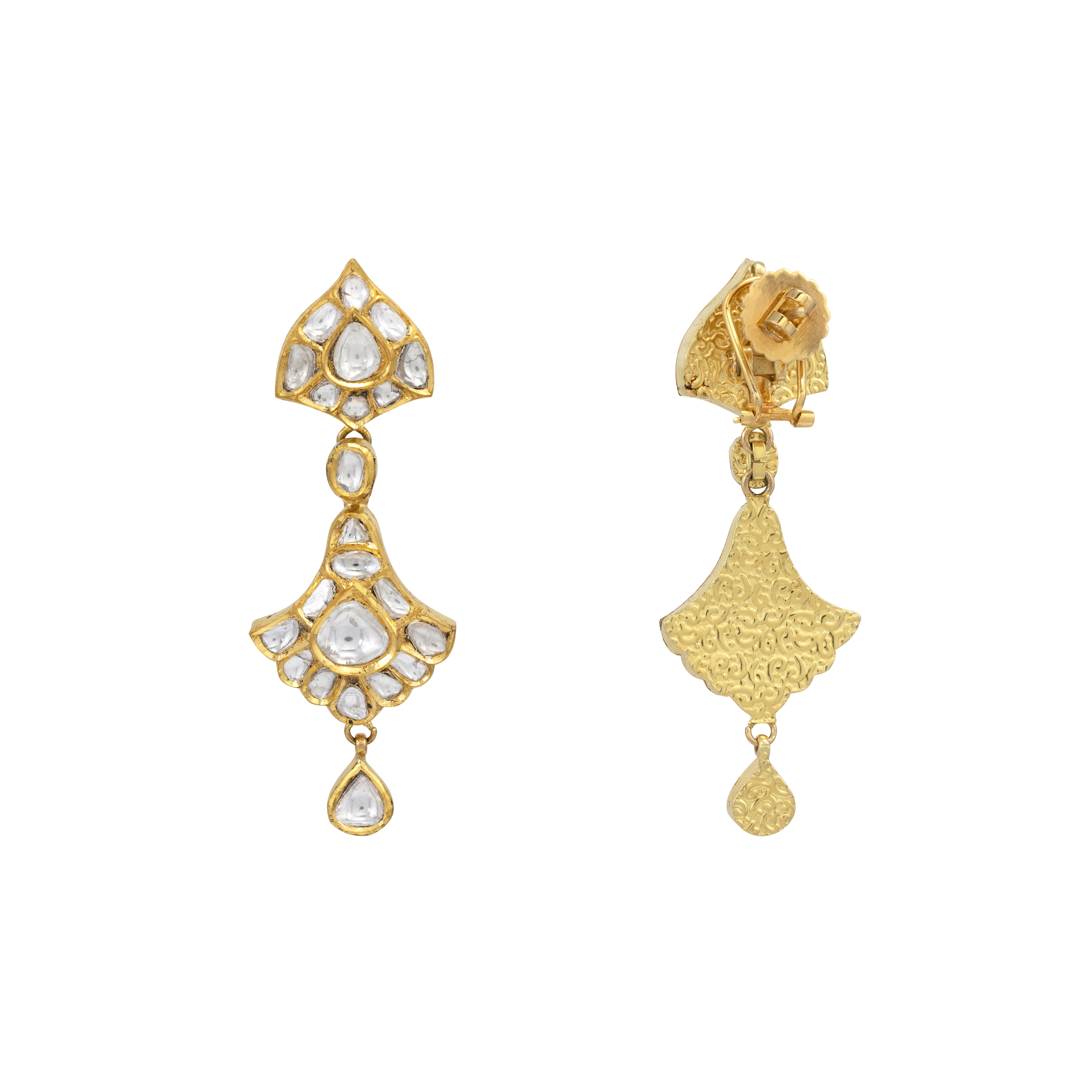 Gold and Polki Fan Motif Earring