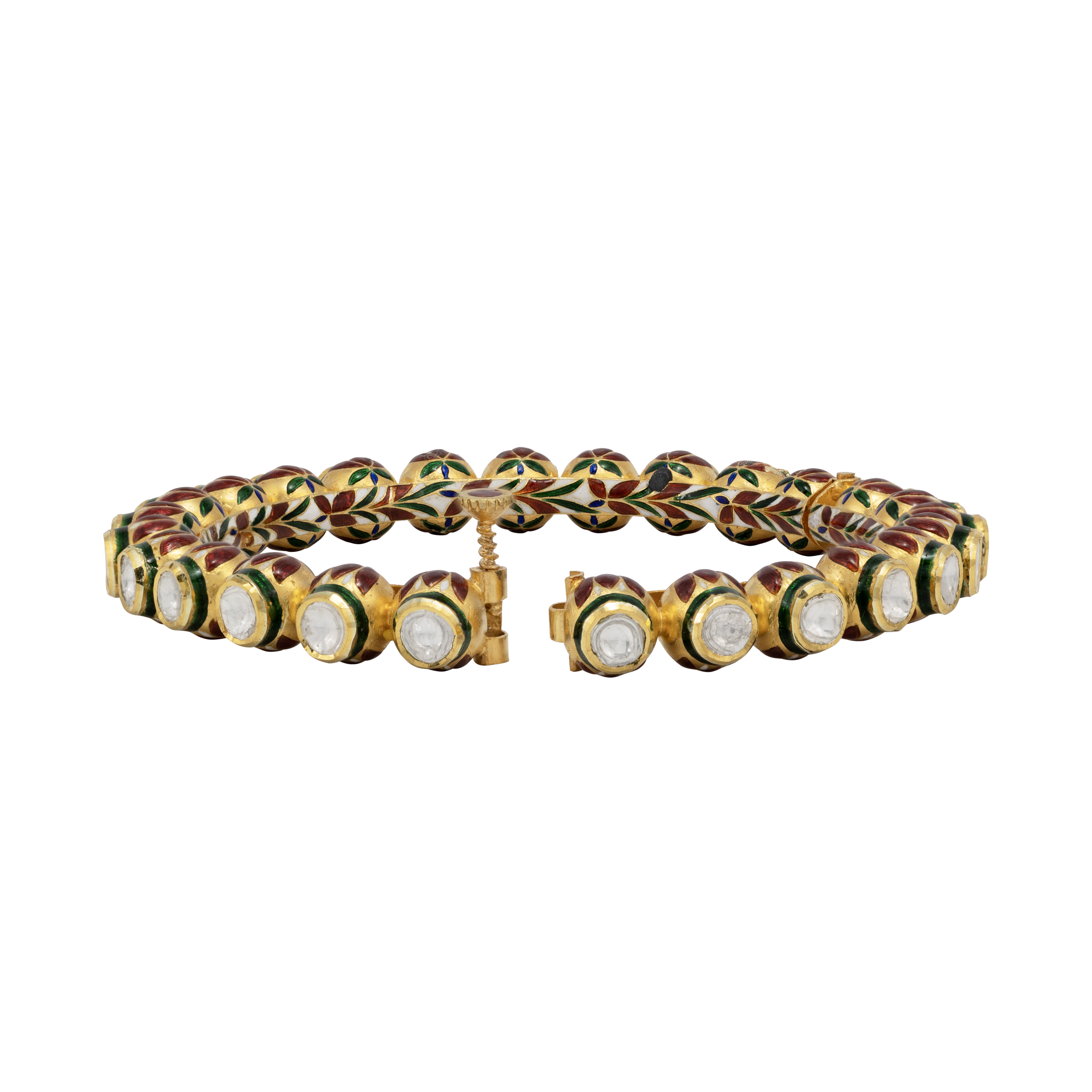 Rounded Linear Polki Bangle with Meenakari Details