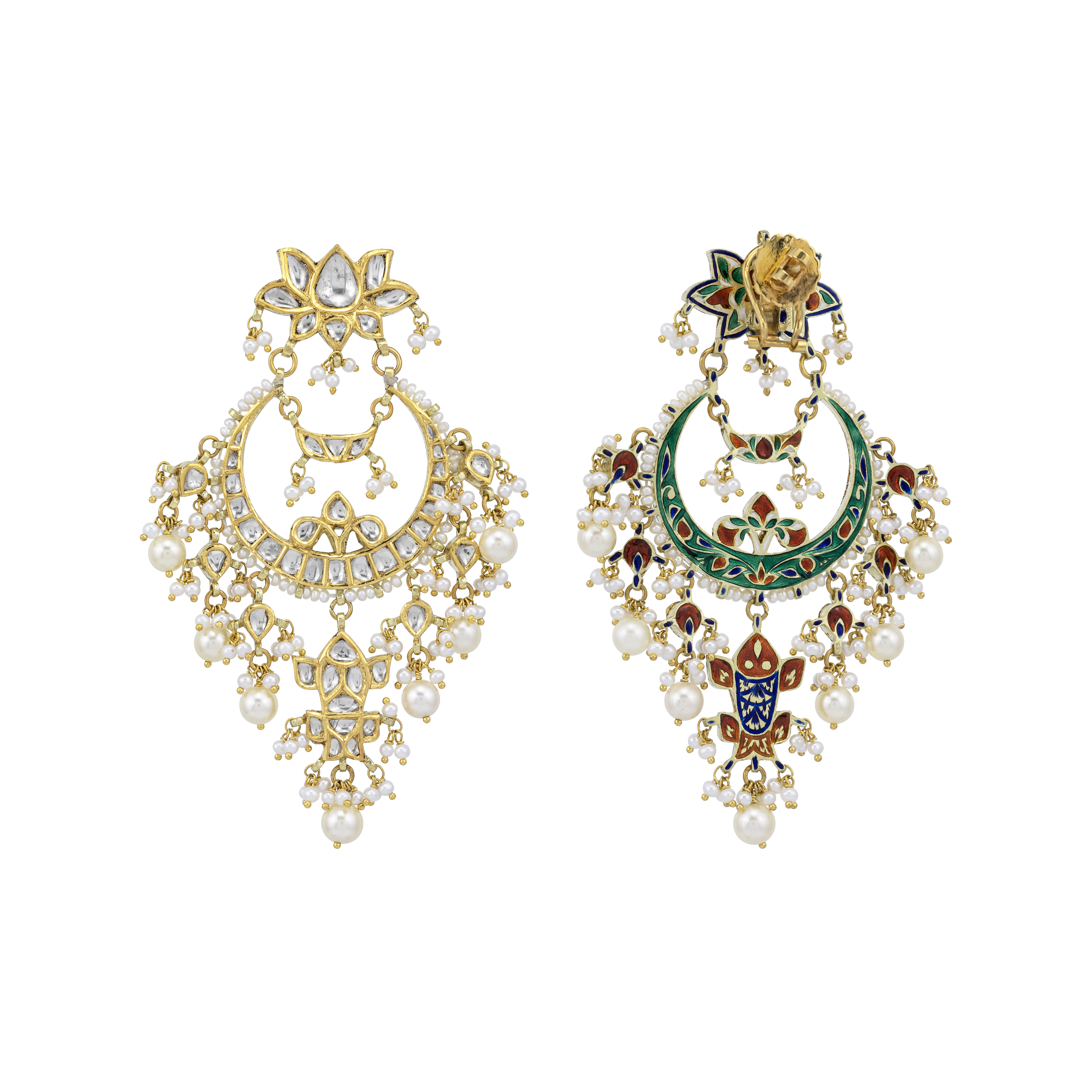 Pearl Drop Danglers with Polki