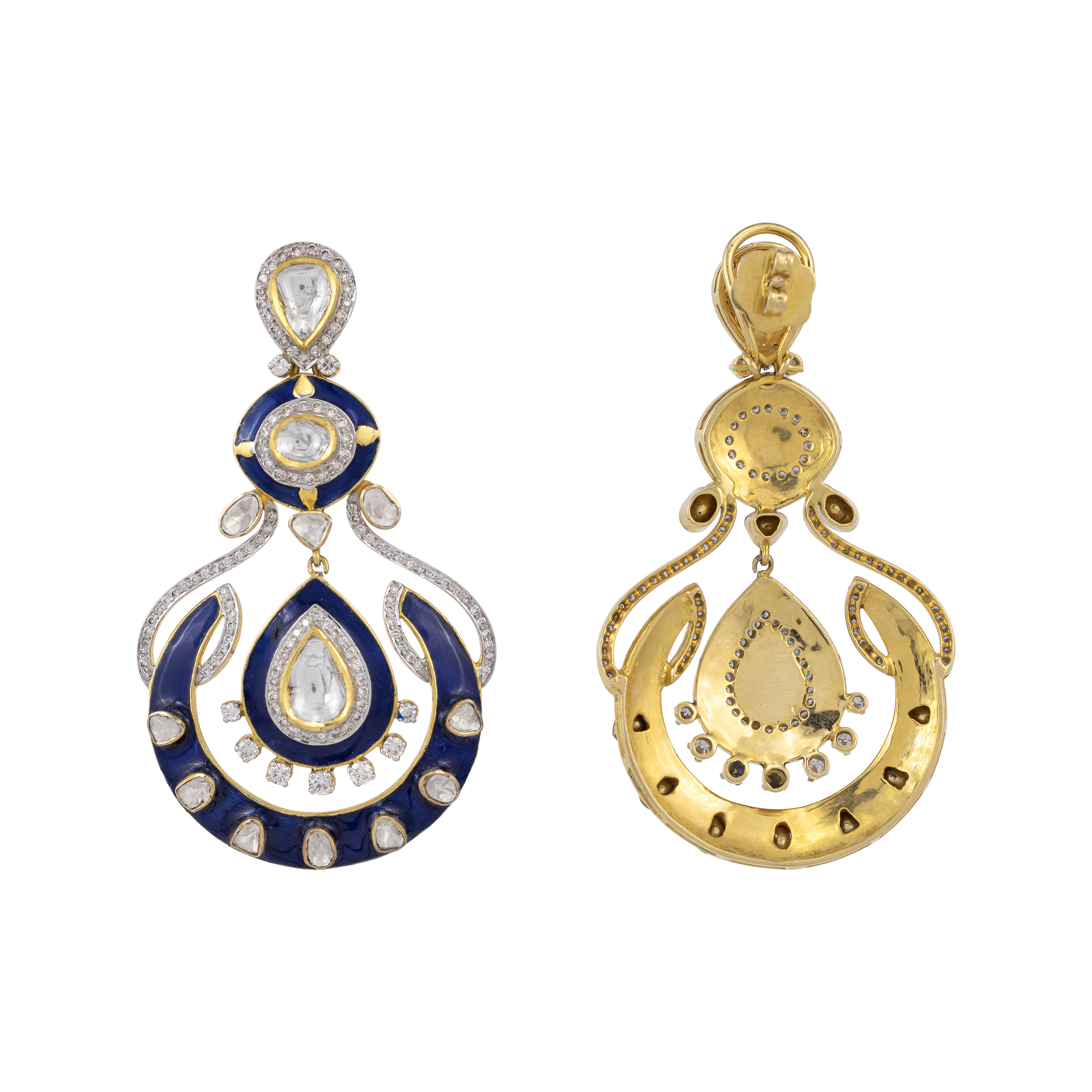 Deep Blue Enamel Polki Danglers