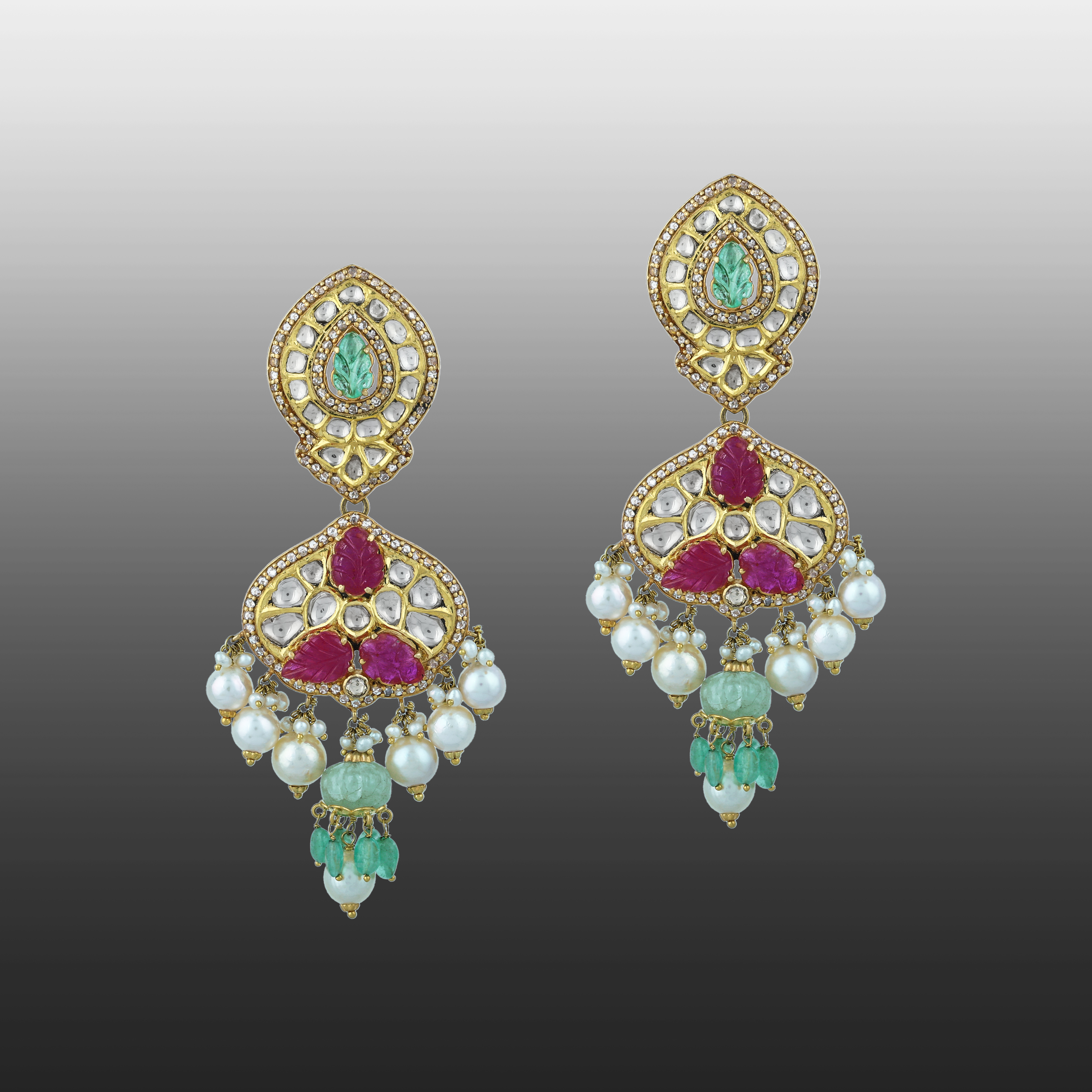 Ruby, Diamond & Emerald Choker Set with Pearl Drops