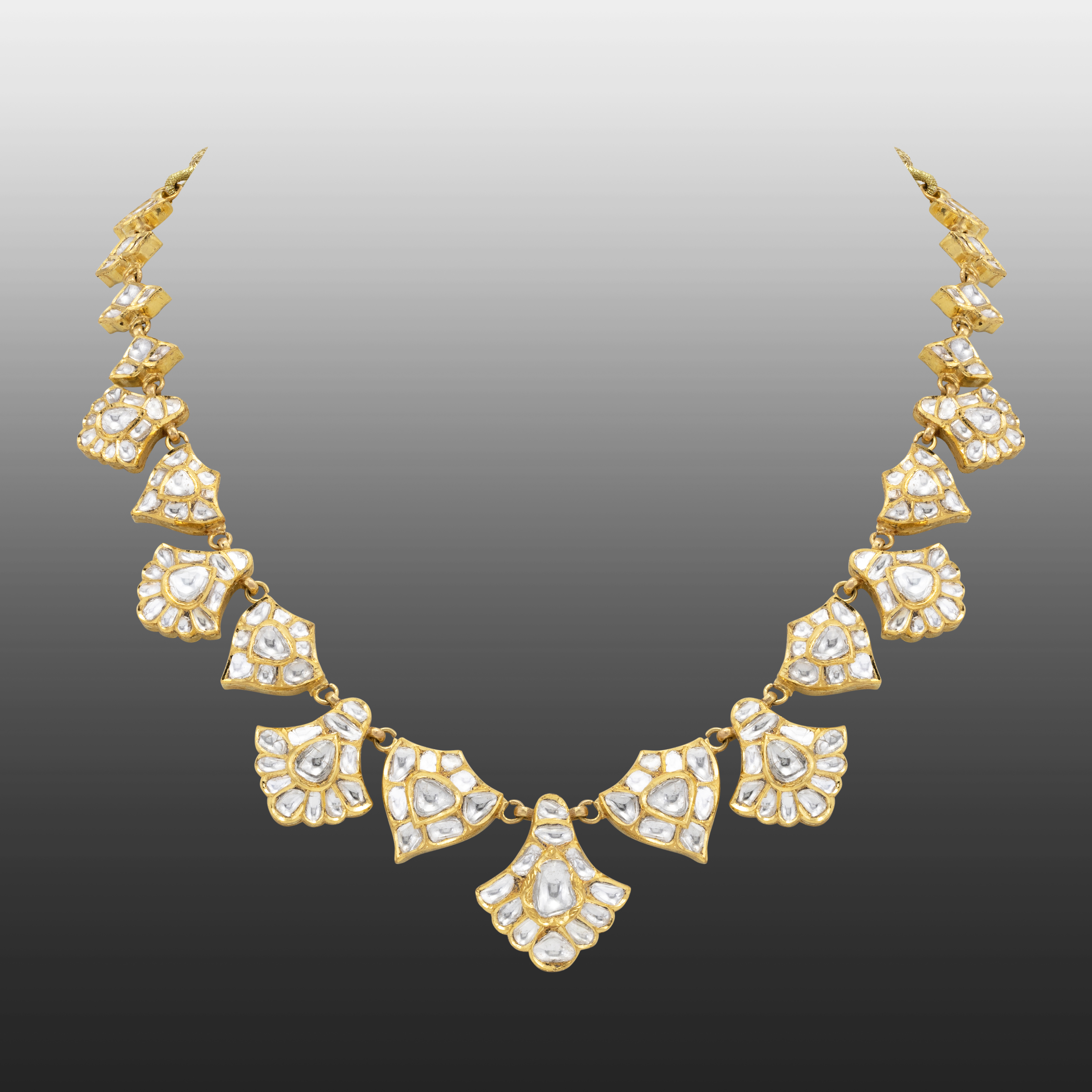 Gold and Polki Fan Motif Necklace