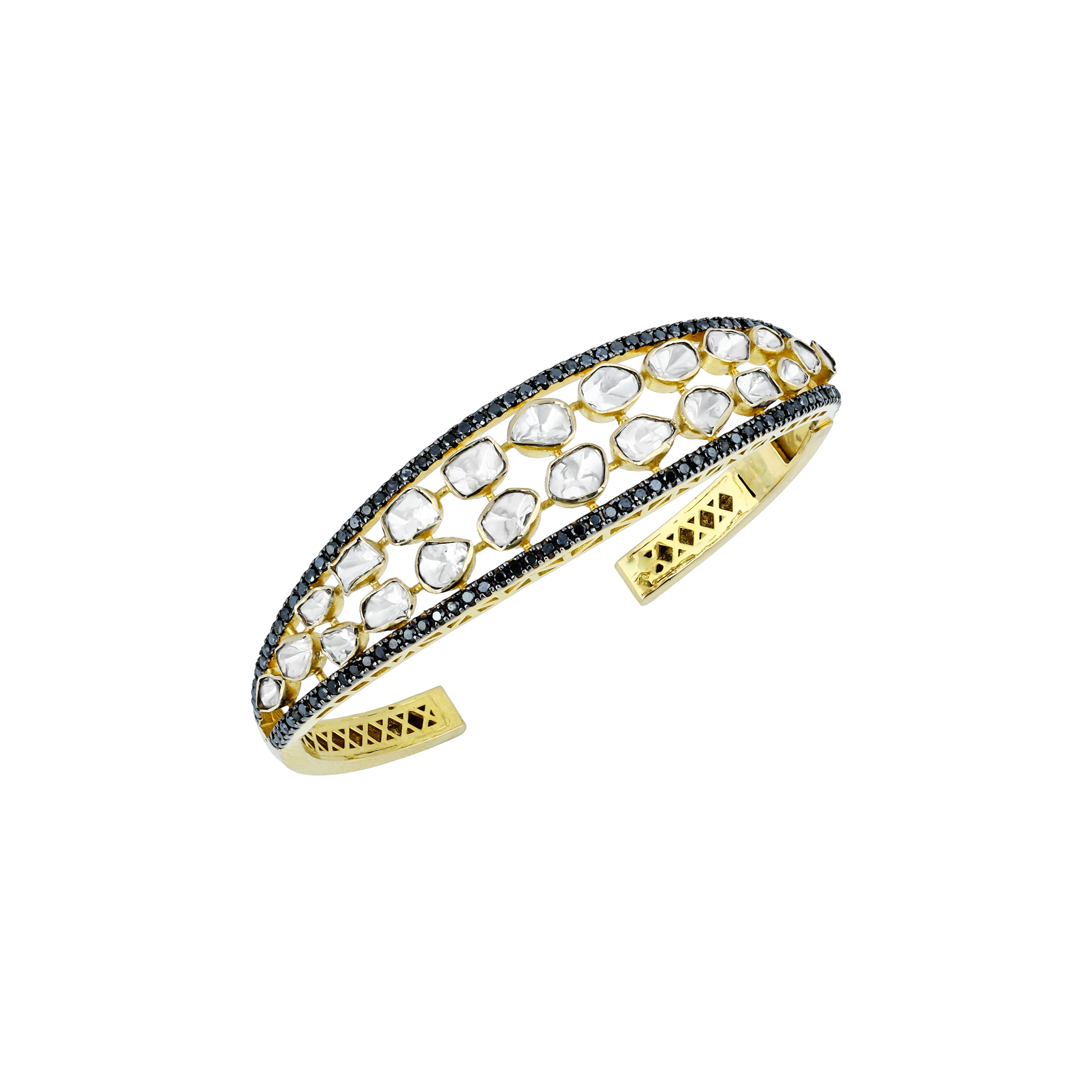 Open Cuff with Polki and Black Diamonds in Modern Design