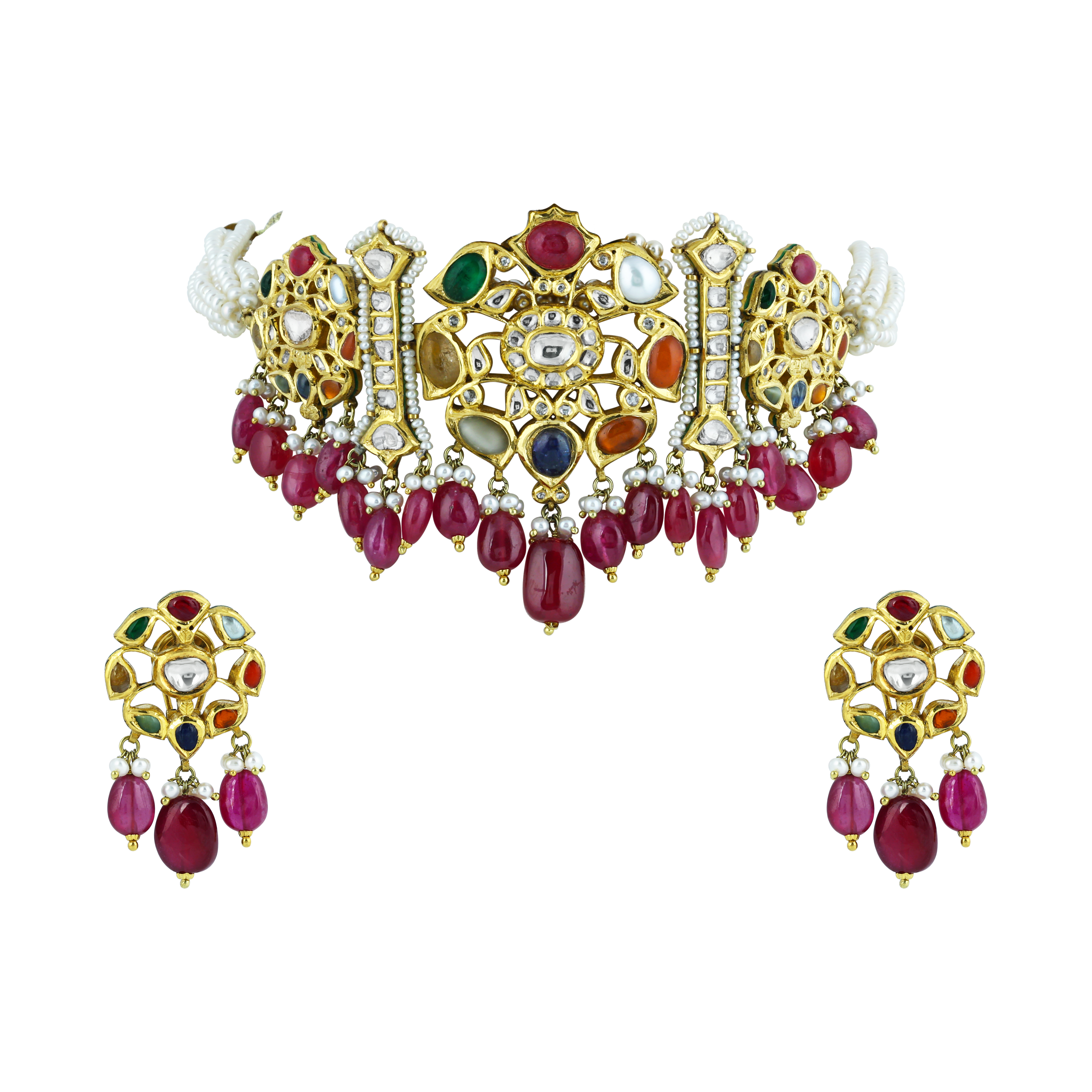 Versatile Navratan kalangi Choker with Multi Hues and Rubies