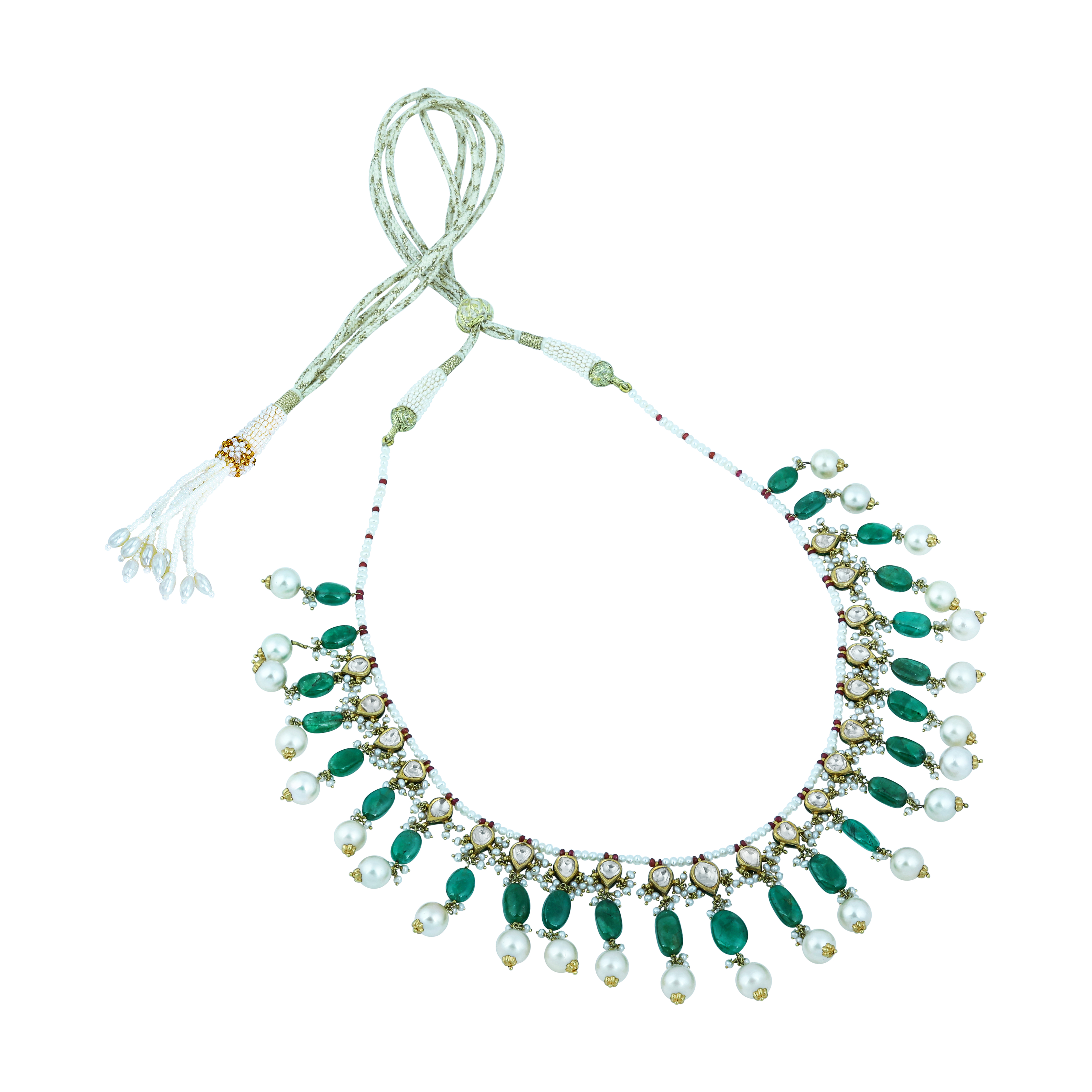 Diamond Polki Necklace with Emerald and Pearls