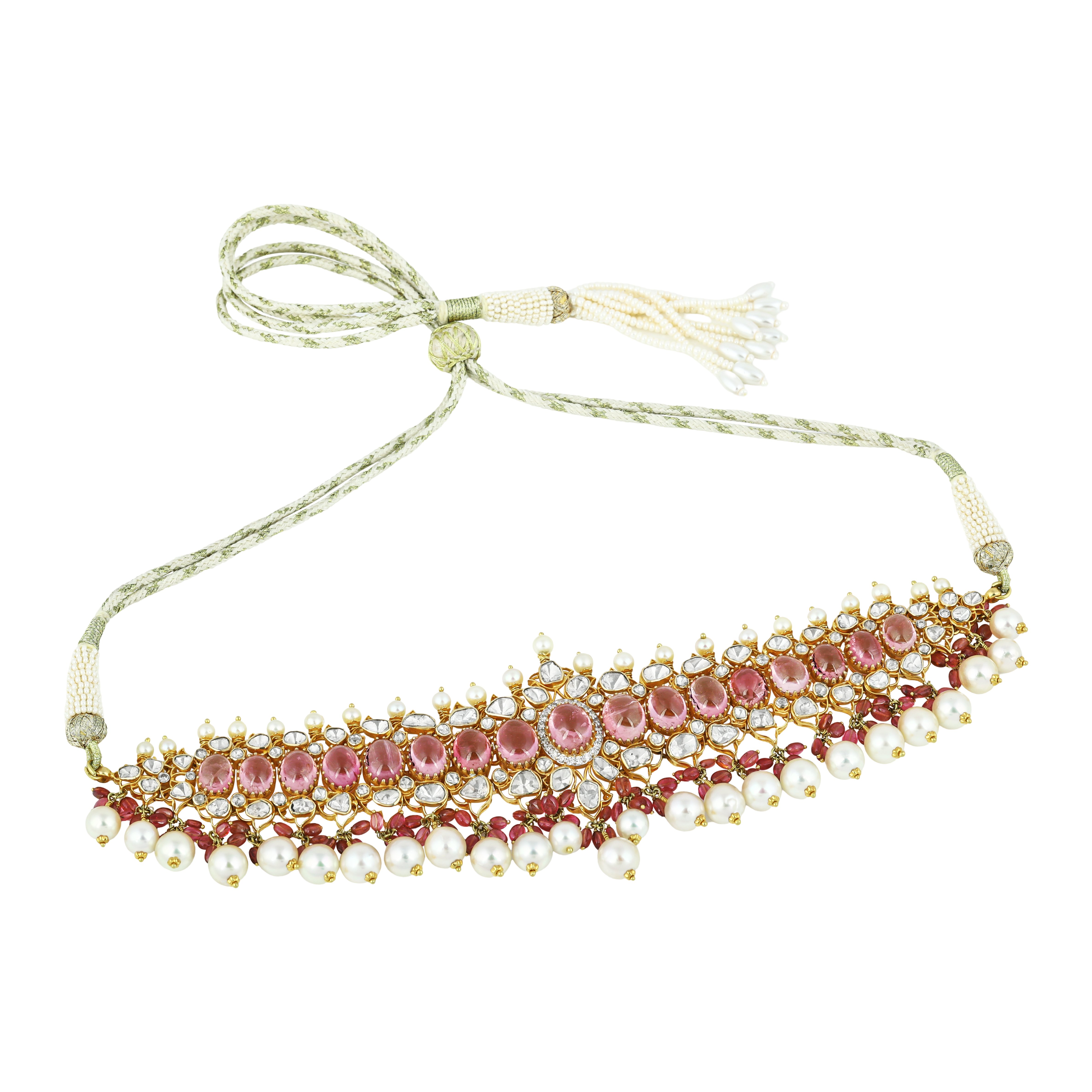 Tourmaline Polki Choker Set with Pearl Drop Accents