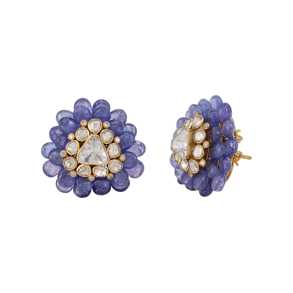 Tanzanite Petal Studs with Triangular Polki Diamond