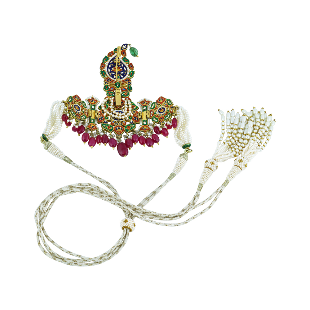 Polki Navaratna Choker Set with Ruby Drops and Detachable Kalangi