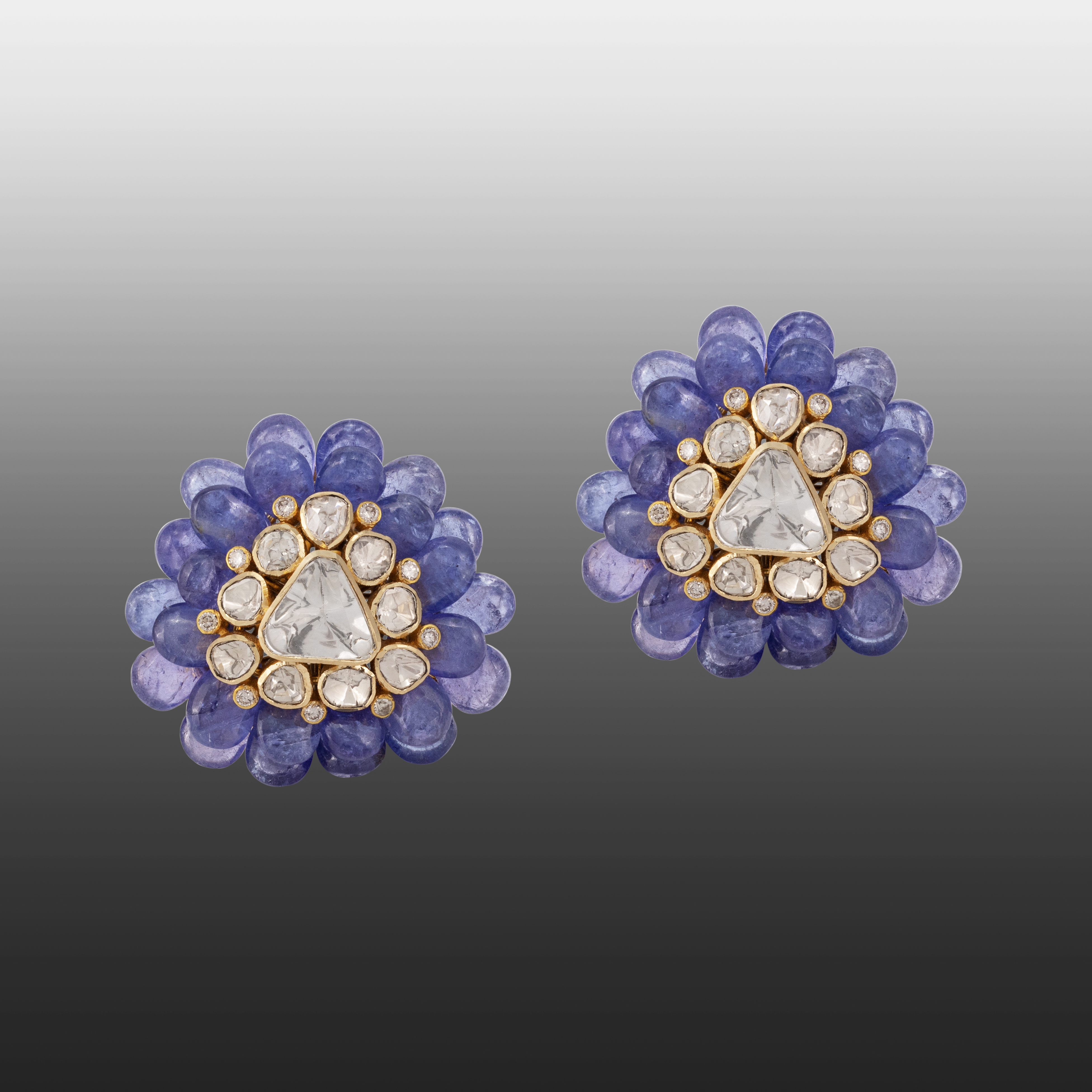 Tanzanite Petal Studs with Triangular Polki Diamond