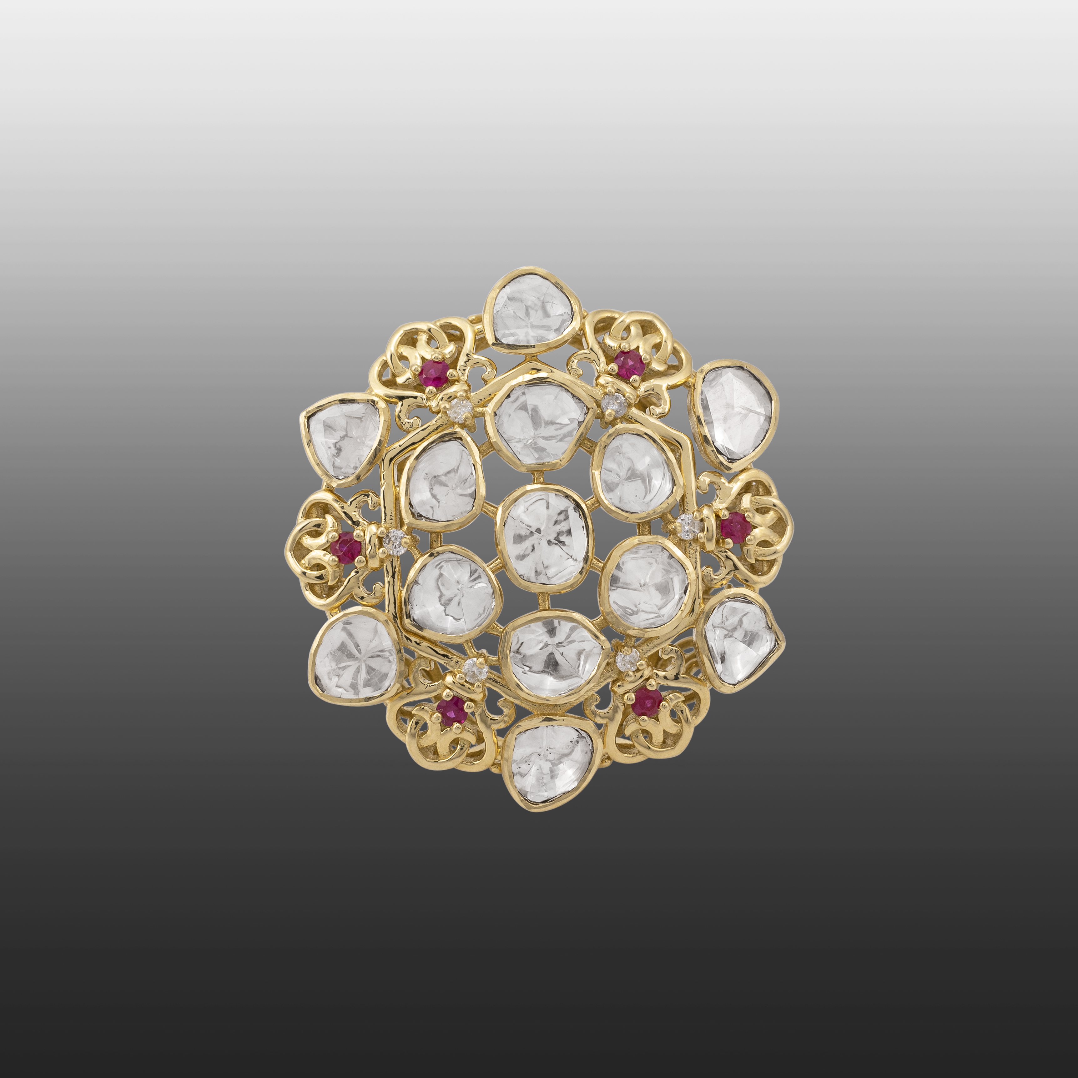 Uncut Diamond Flaura Polki Ring with Red Spark