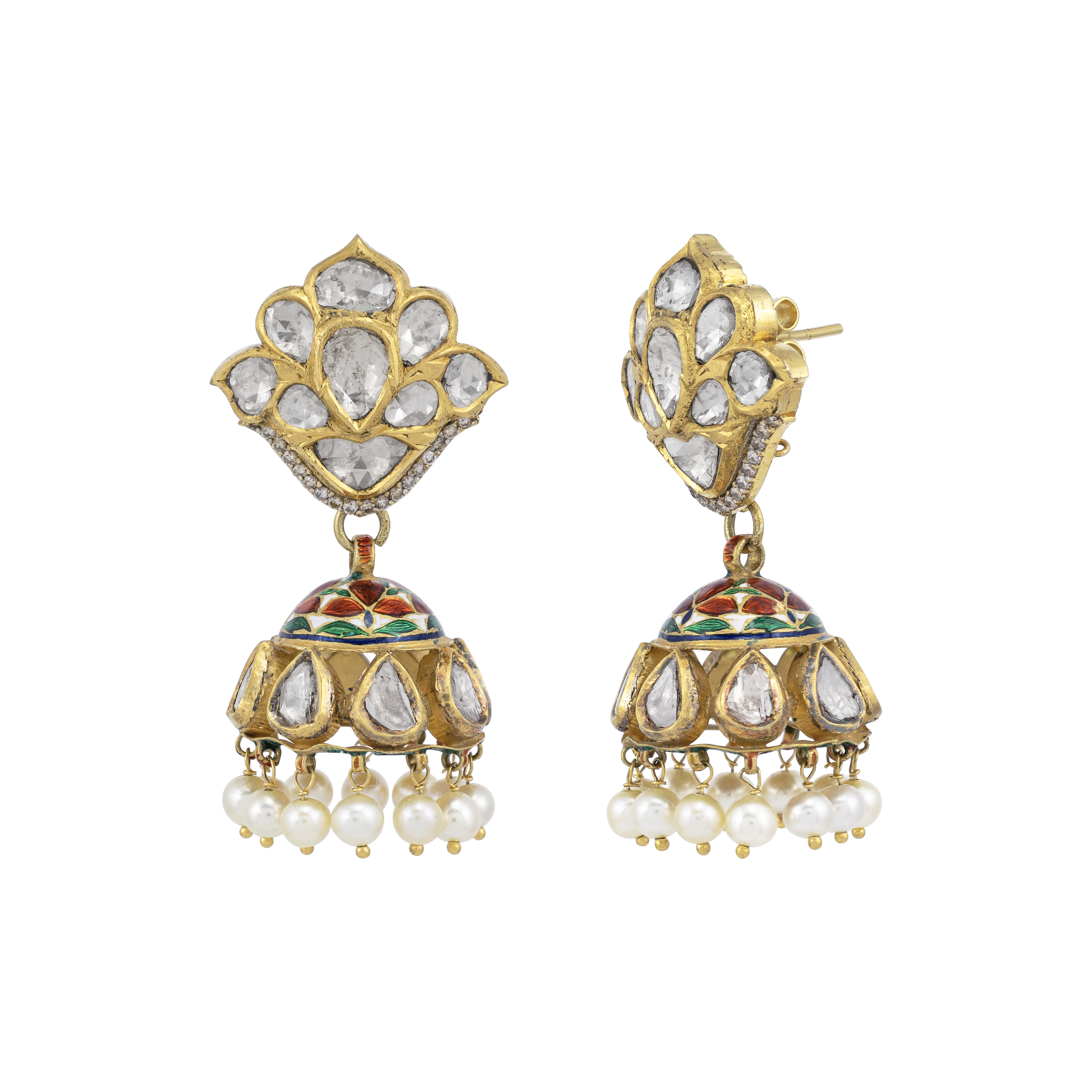 Polki Dome Jhumkas with Pearl Drops