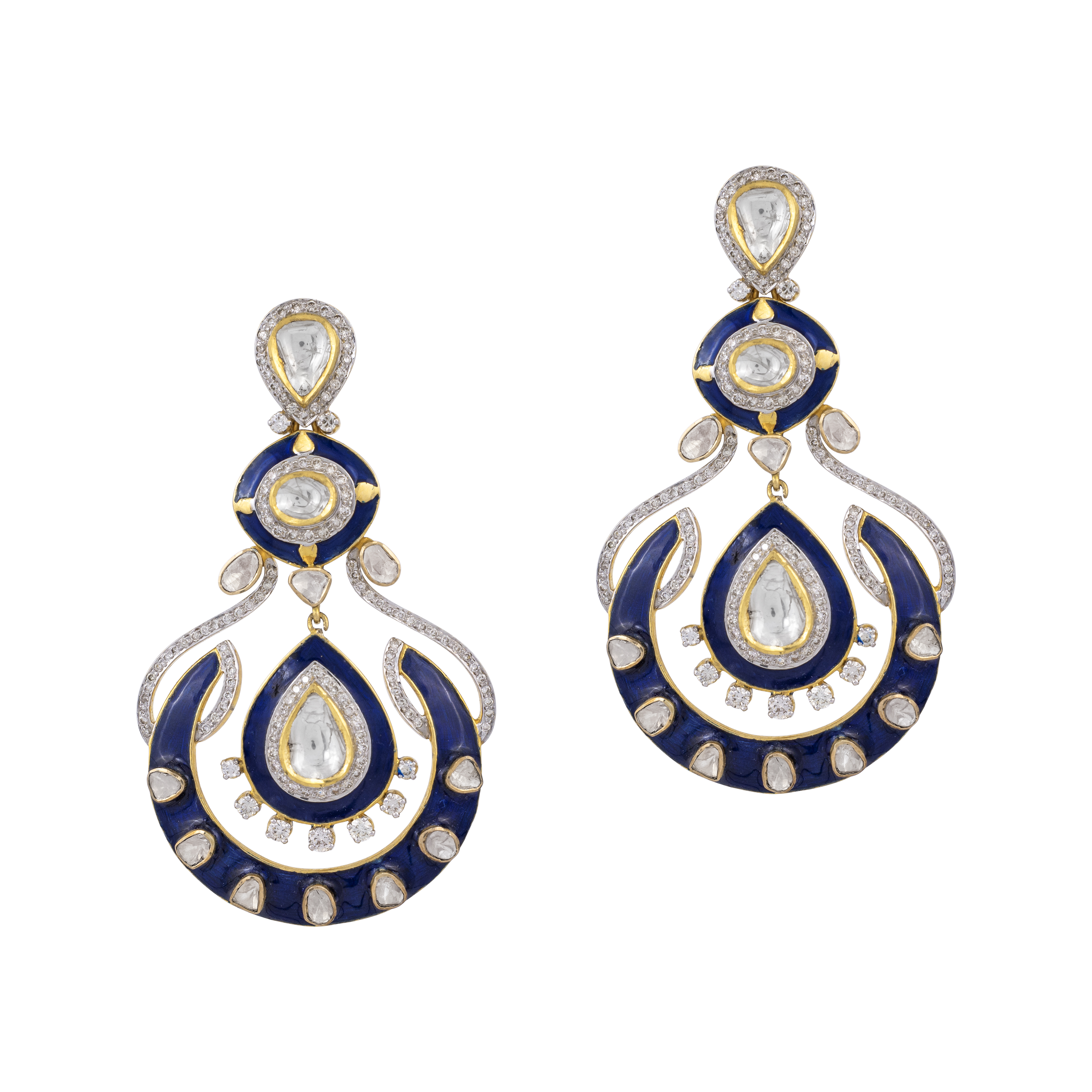 Deep Blue Enamel Polki Danglers