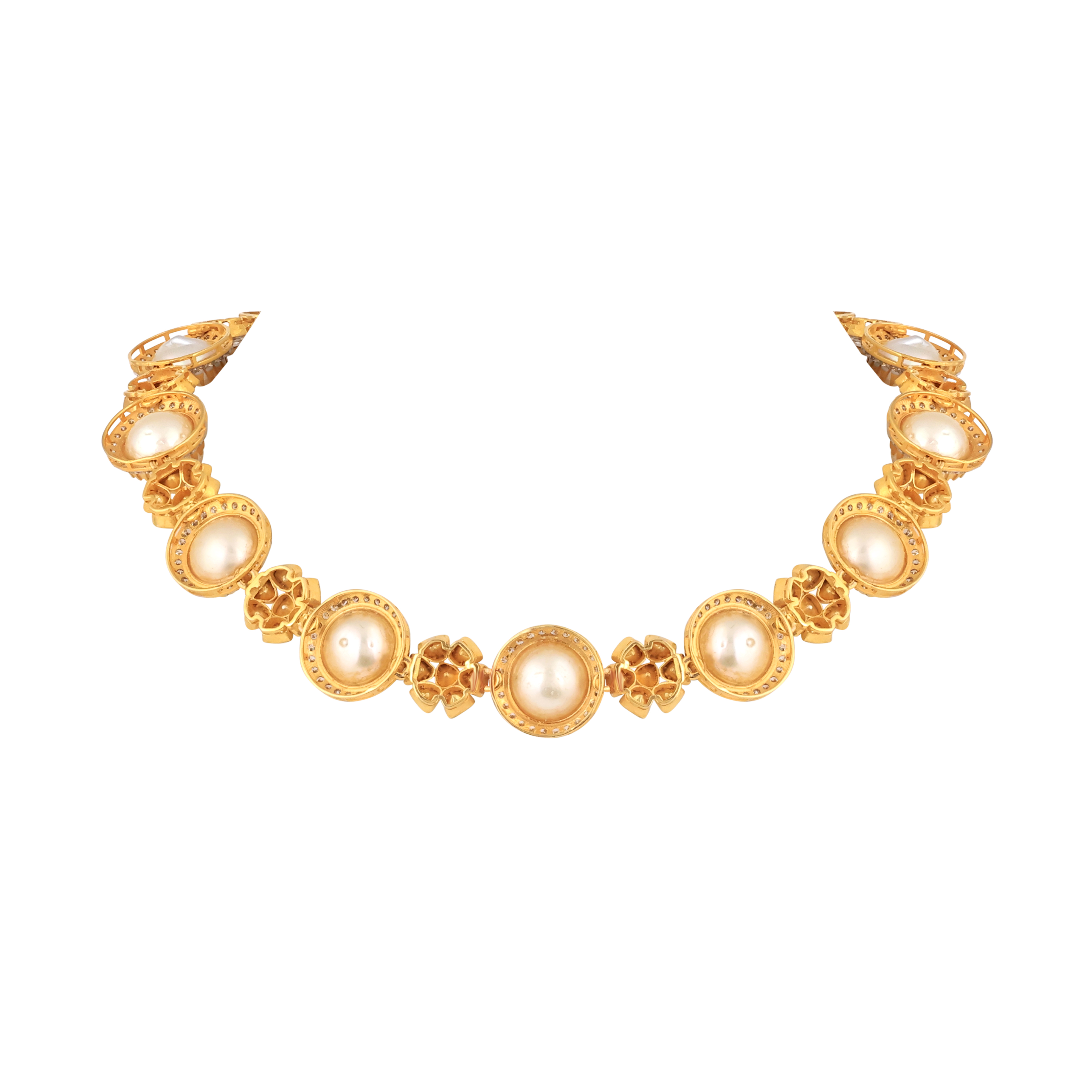 Uncut Polki Floral Necklace with Diamond and Pearls