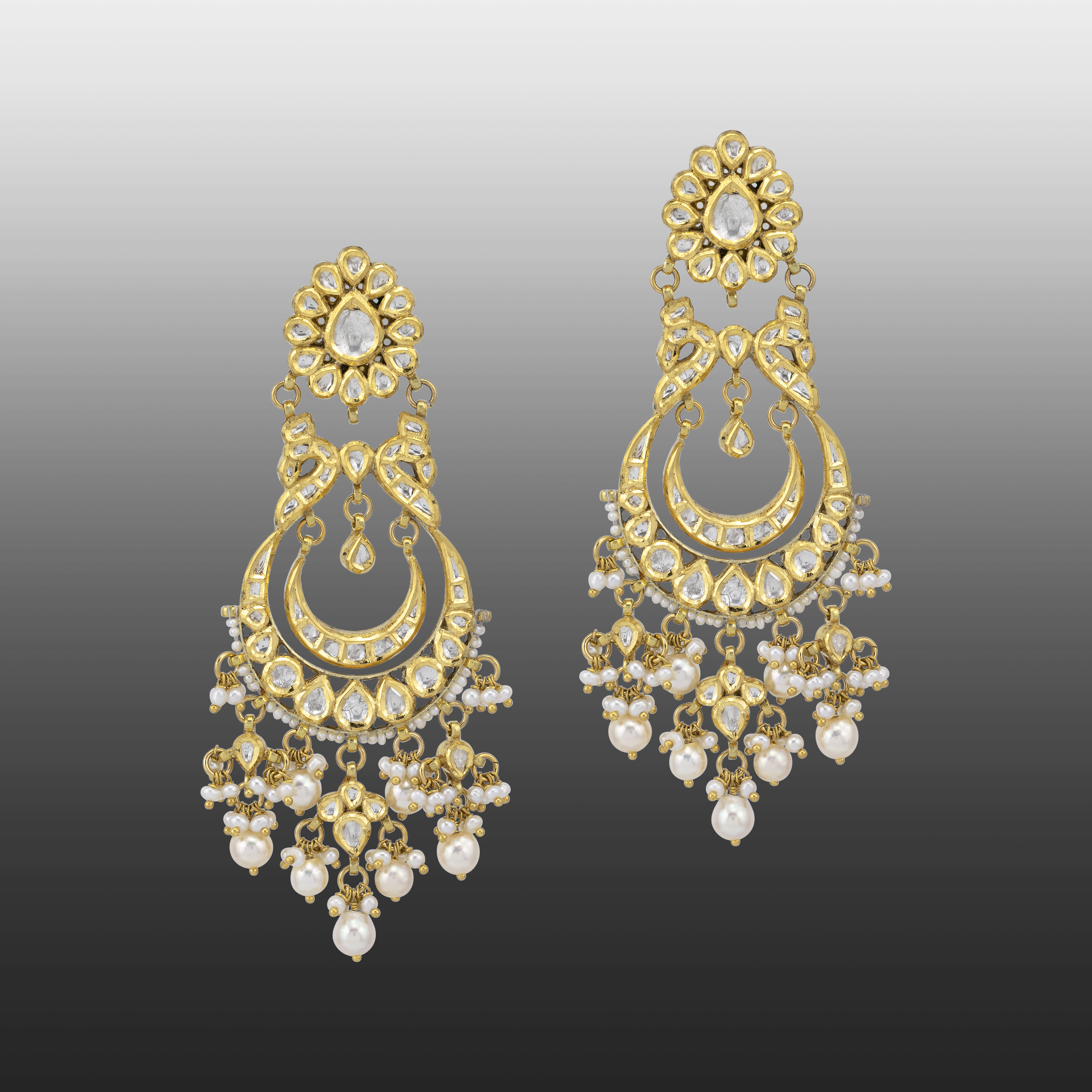 Gold Polki Danglers with Japanese Pearls