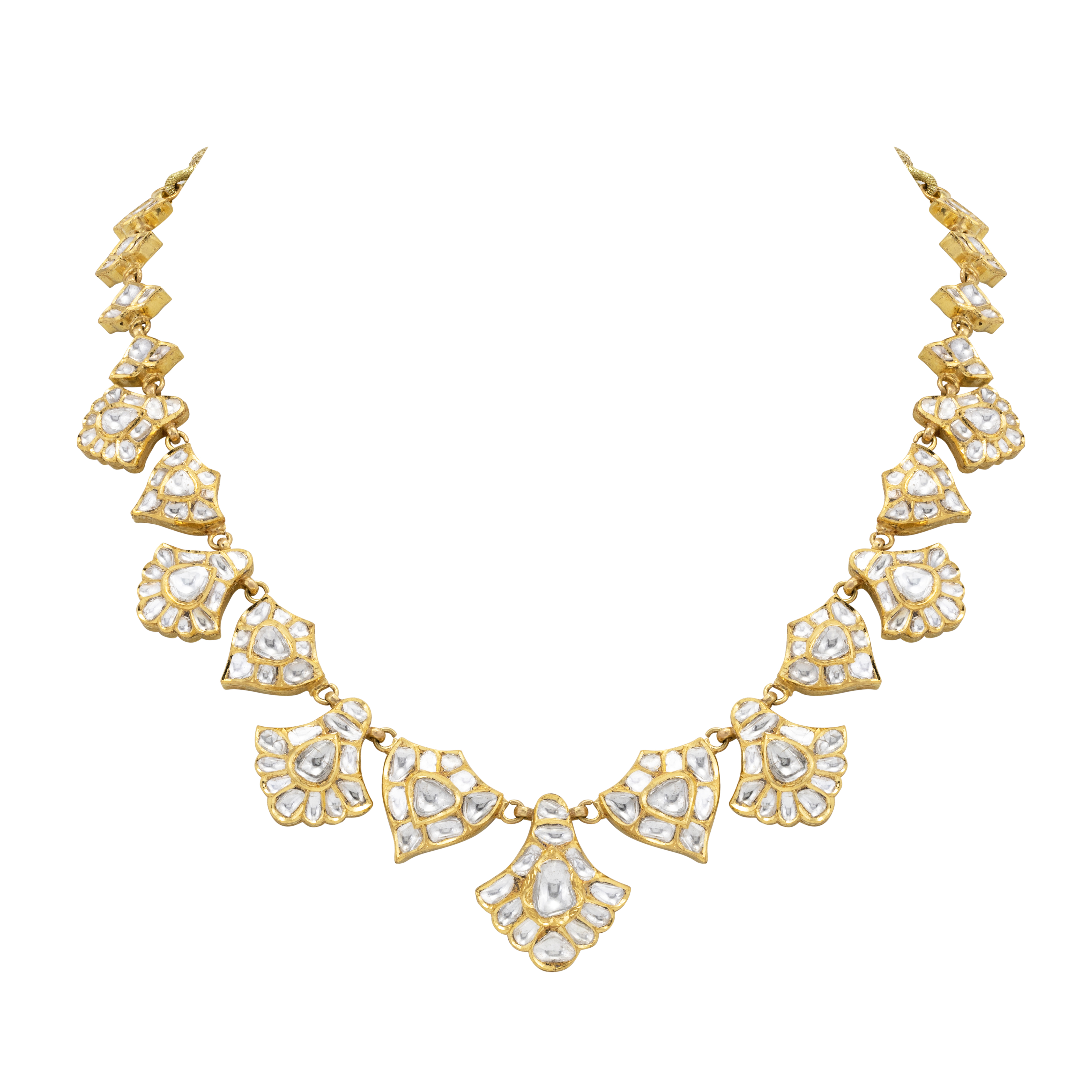 Gold and Polki Fan Motif Necklace