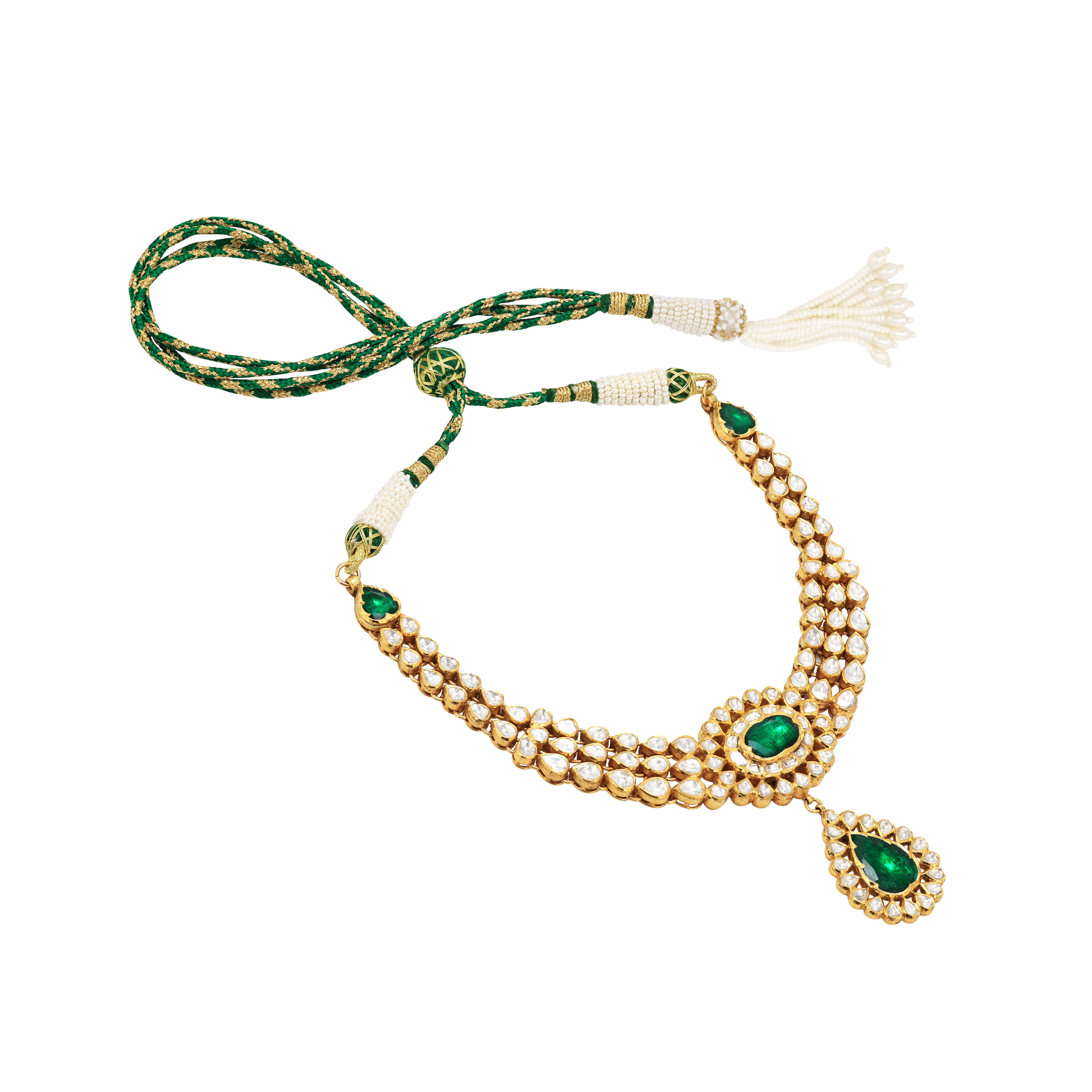 Pear Polki Necklace with Emerald Drop