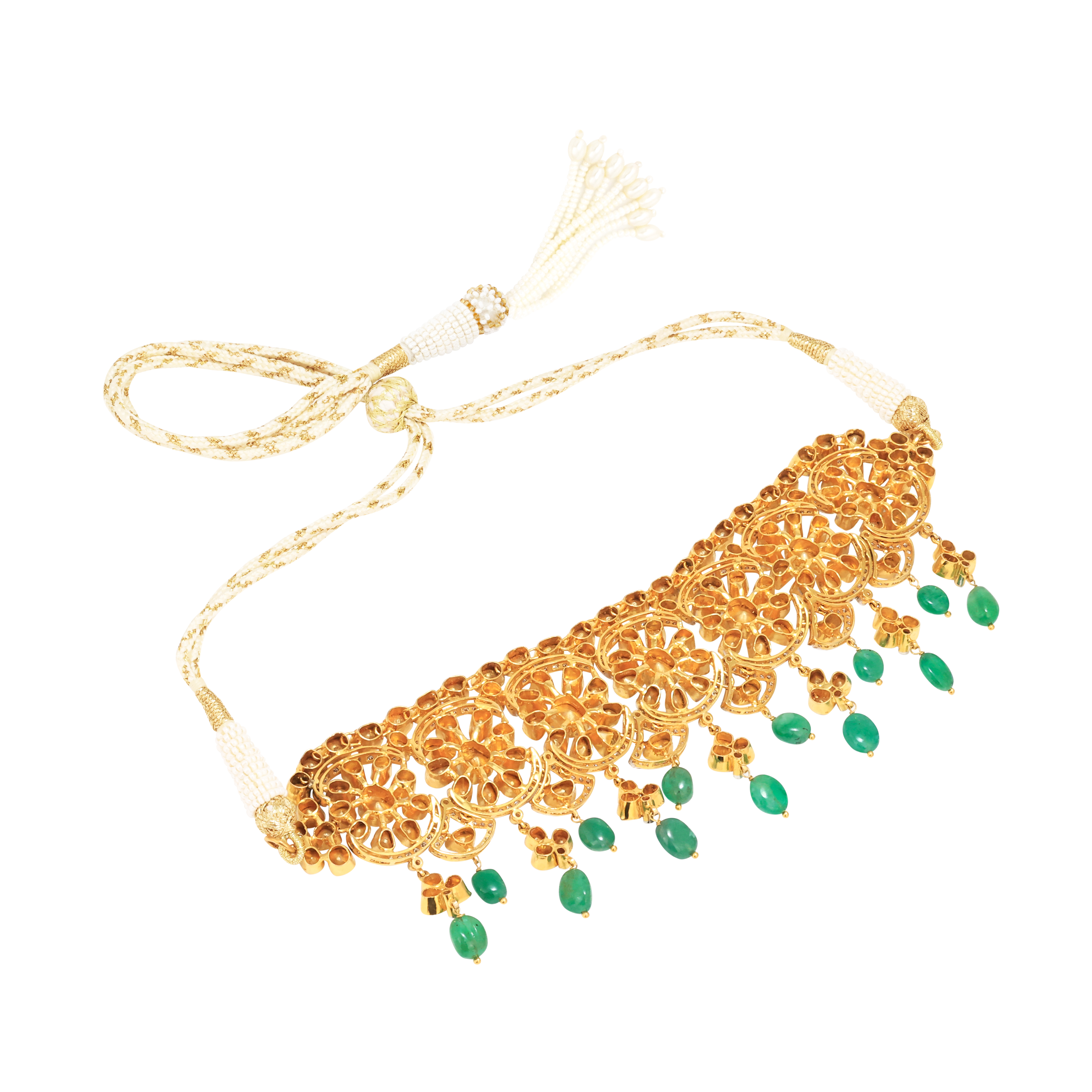 Floral Polki Choker with Emerald Beads