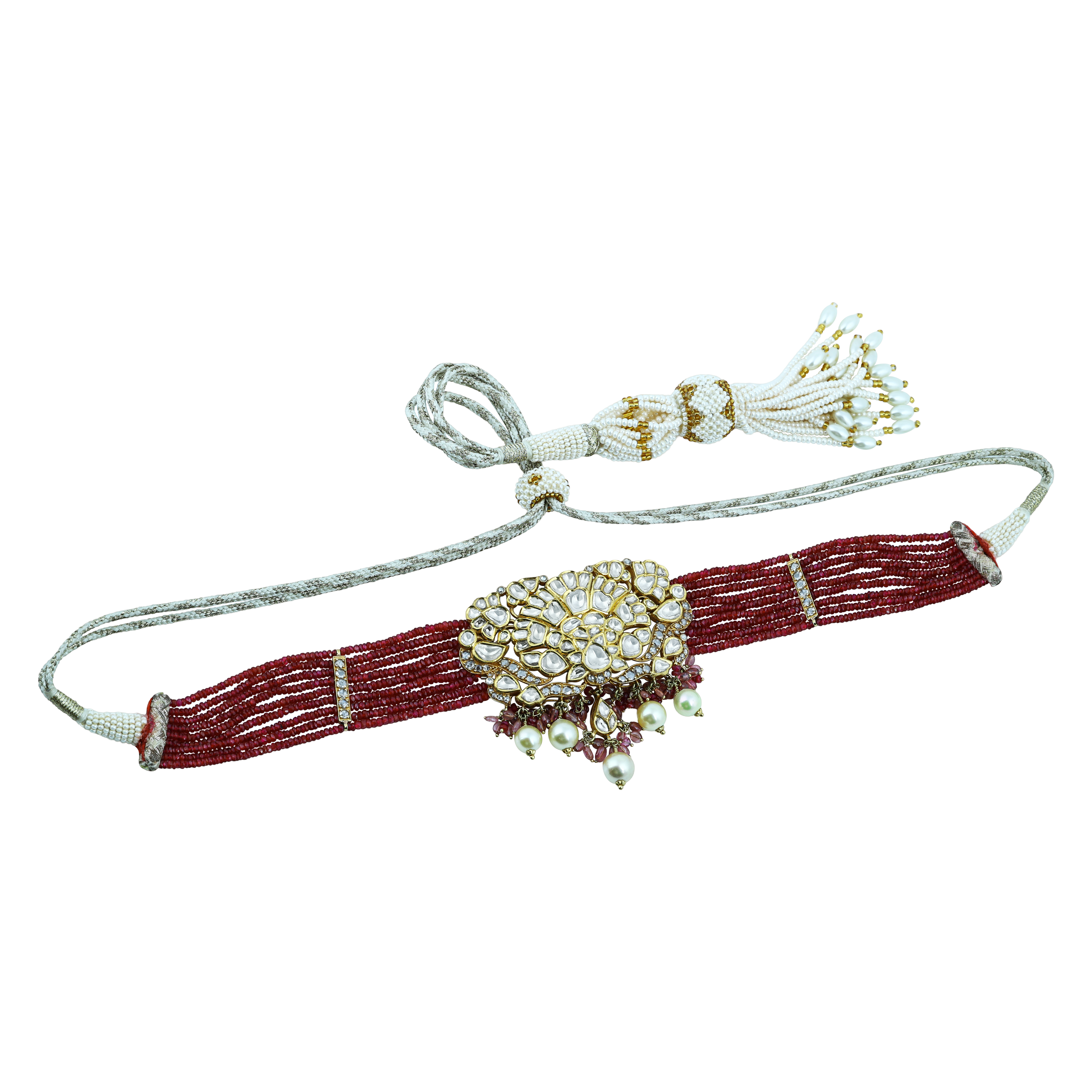 Choker Set with Uncut and Fullcut Diamonds, Ruby Beads & Pearls