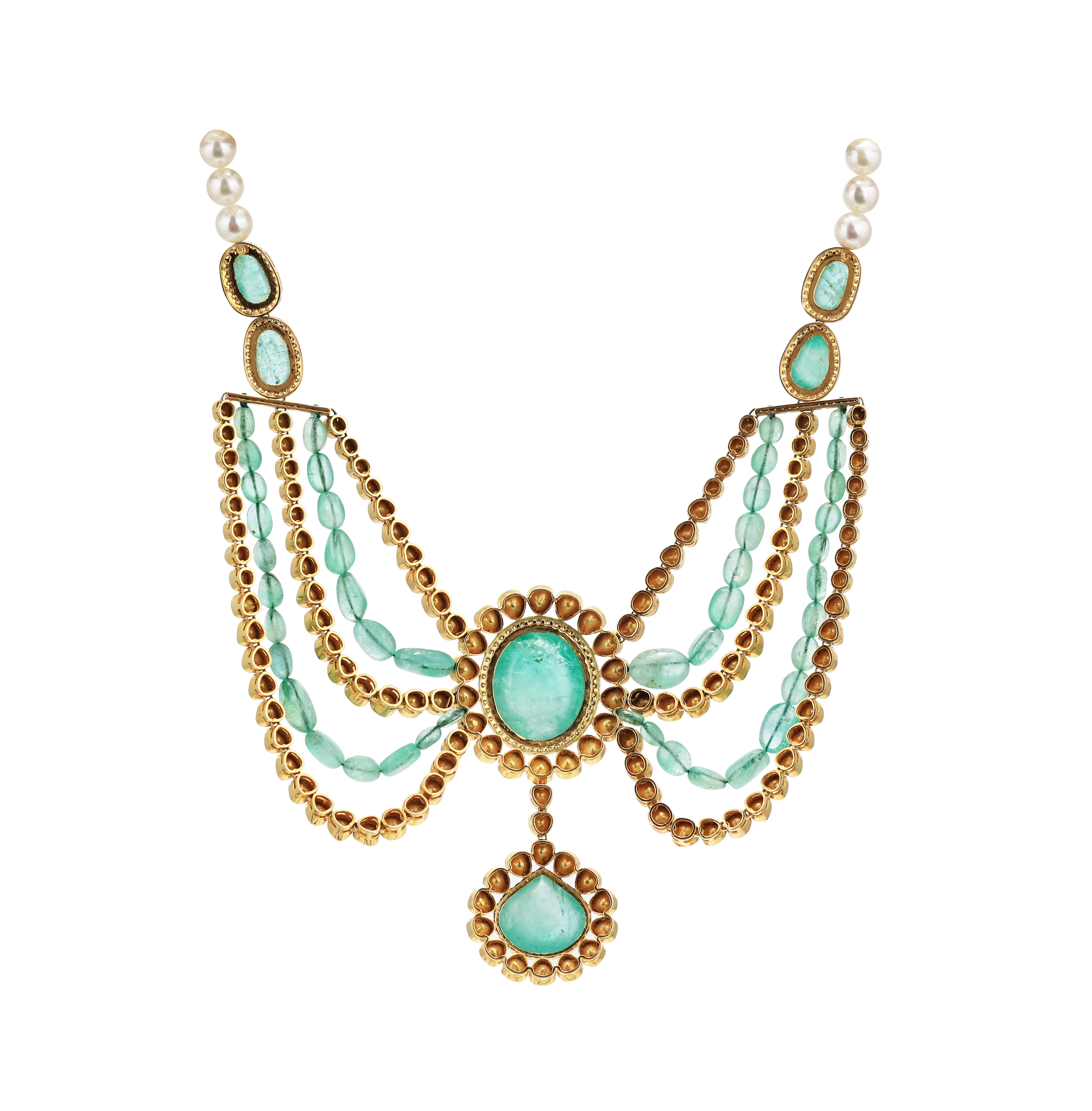 Cabochon Emerald Collar with Polki Layering